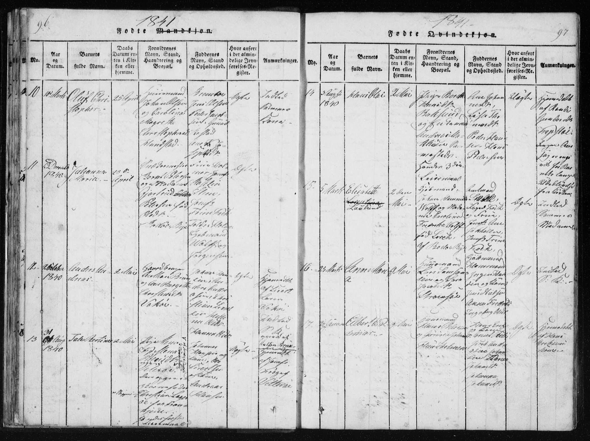 Ministerialprotokoller, klokkerbøker og fødselsregistre - Nordland, AV/SAT-A-1459/801/L0027: Klokkerbok nr. 801C02, 1835-1845, s. 96-97