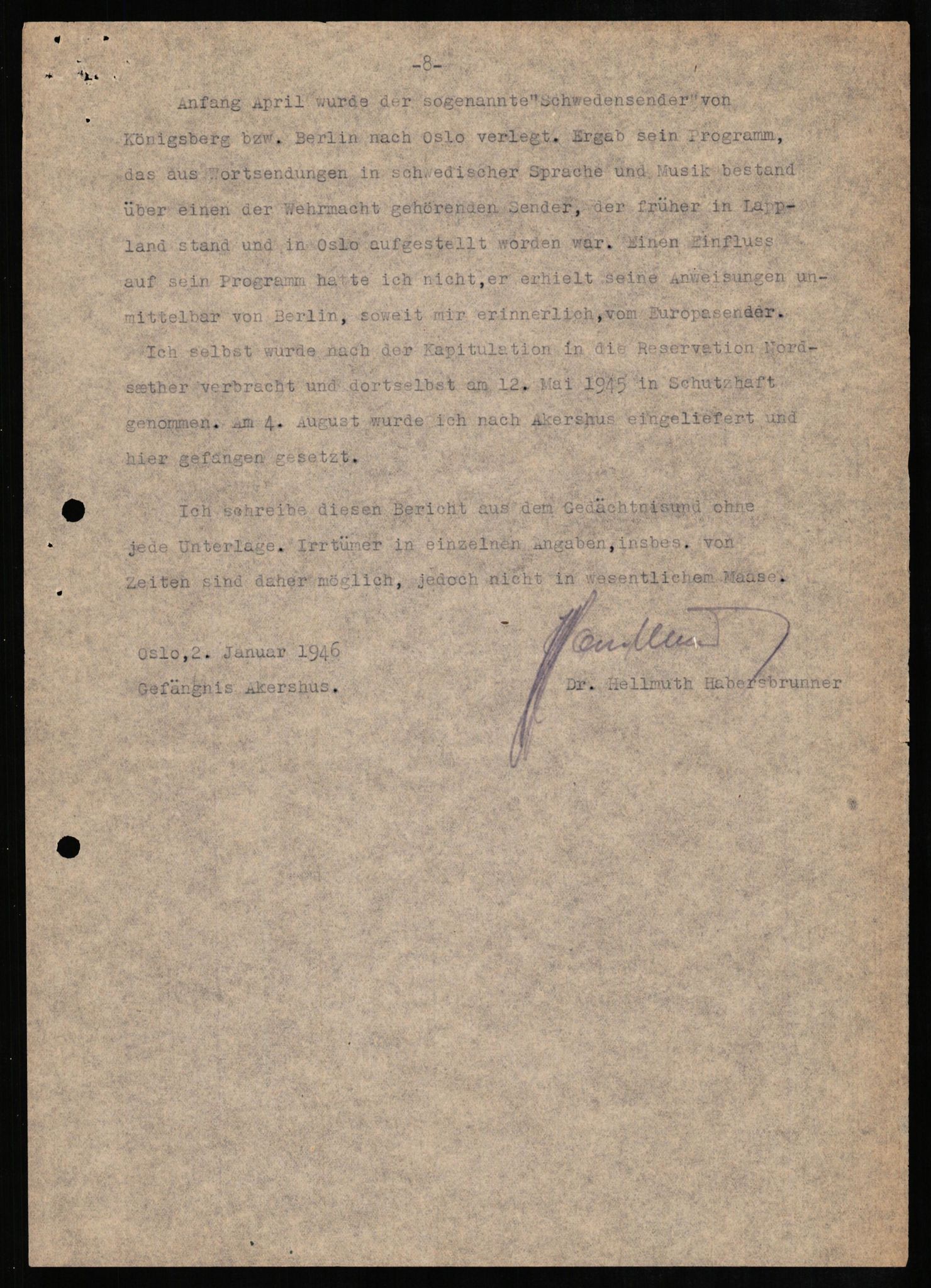 Forsvaret, Forsvarets overkommando II, RA/RAFA-3915/D/Db/L0011: CI Questionaires. Tyske okkupasjonsstyrker i Norge. Tyskere., 1945-1946, s. 119
