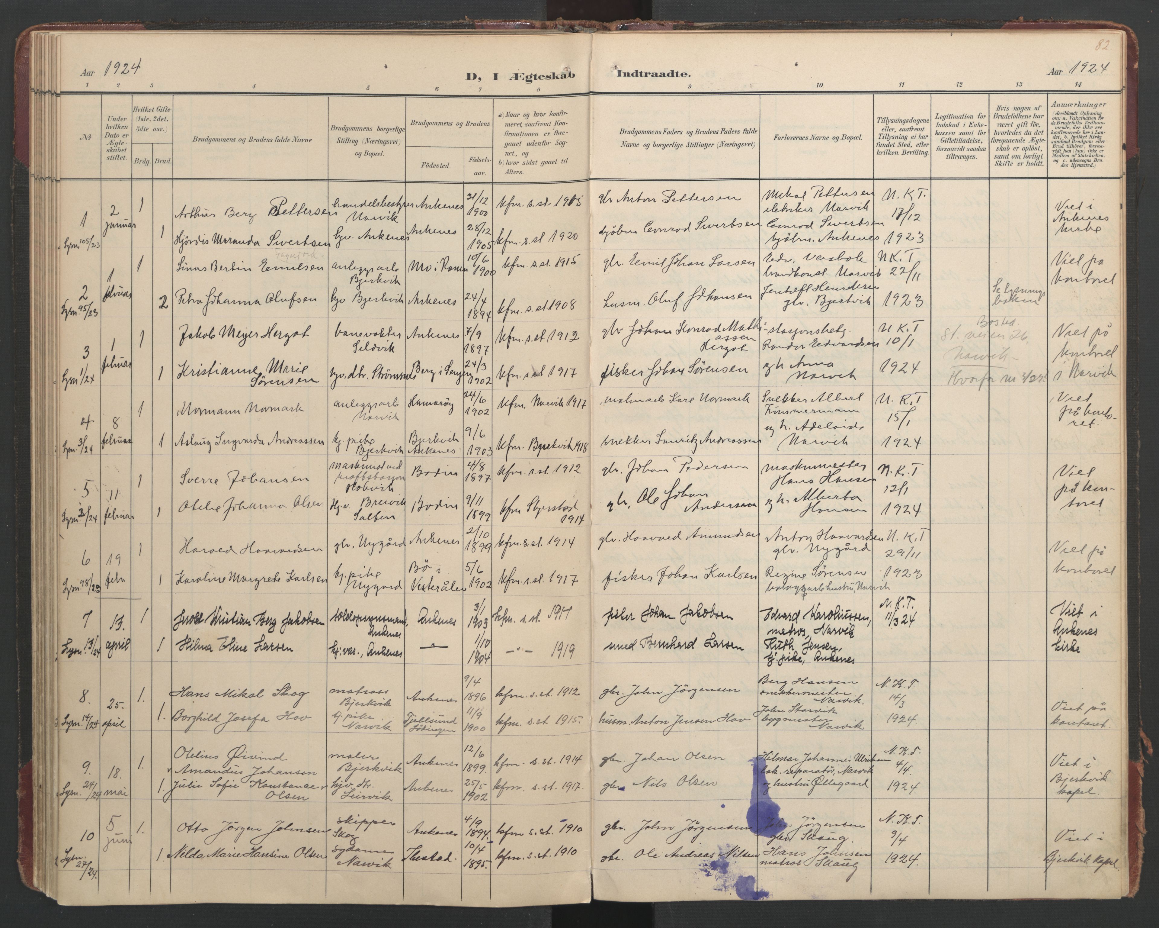 Ministerialprotokoller, klokkerbøker og fødselsregistre - Nordland, AV/SAT-A-1459/866/L0942: Ministerialbok nr. 866A05, 1901-1928, s. 82