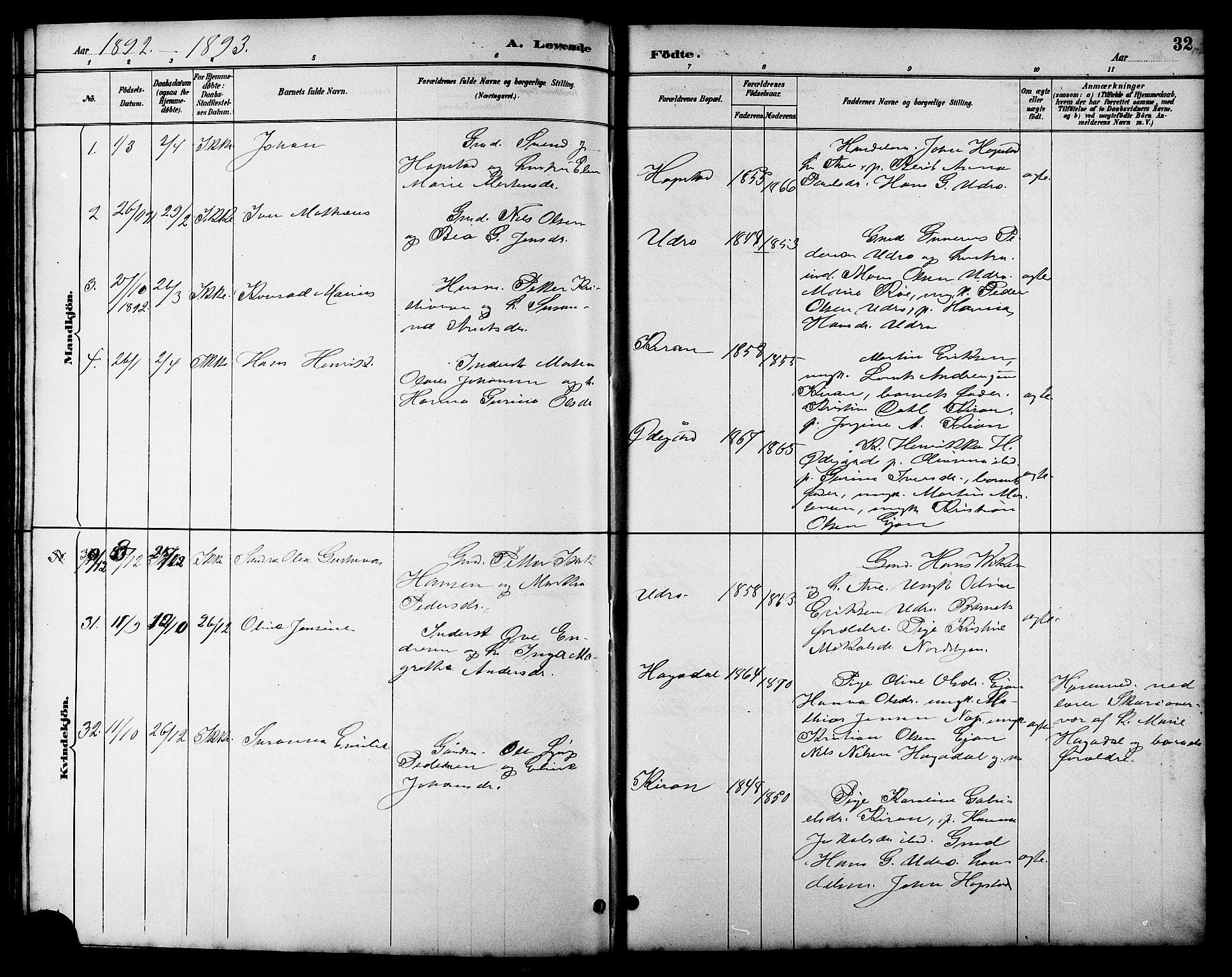 Ministerialprotokoller, klokkerbøker og fødselsregistre - Sør-Trøndelag, AV/SAT-A-1456/657/L0716: Klokkerbok nr. 657C03, 1889-1904, s. 32