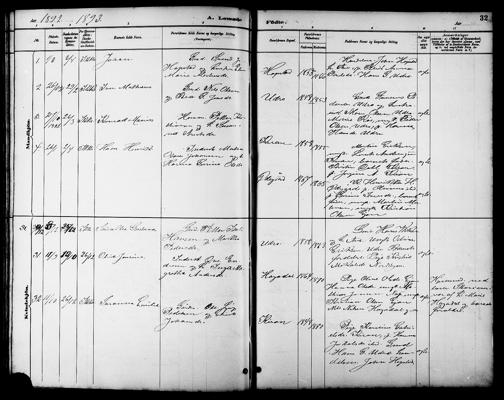 Ministerialprotokoller, klokkerbøker og fødselsregistre - Sør-Trøndelag, SAT/A-1456/657/L0716: Klokkerbok nr. 657C03, 1889-1904, s. 32