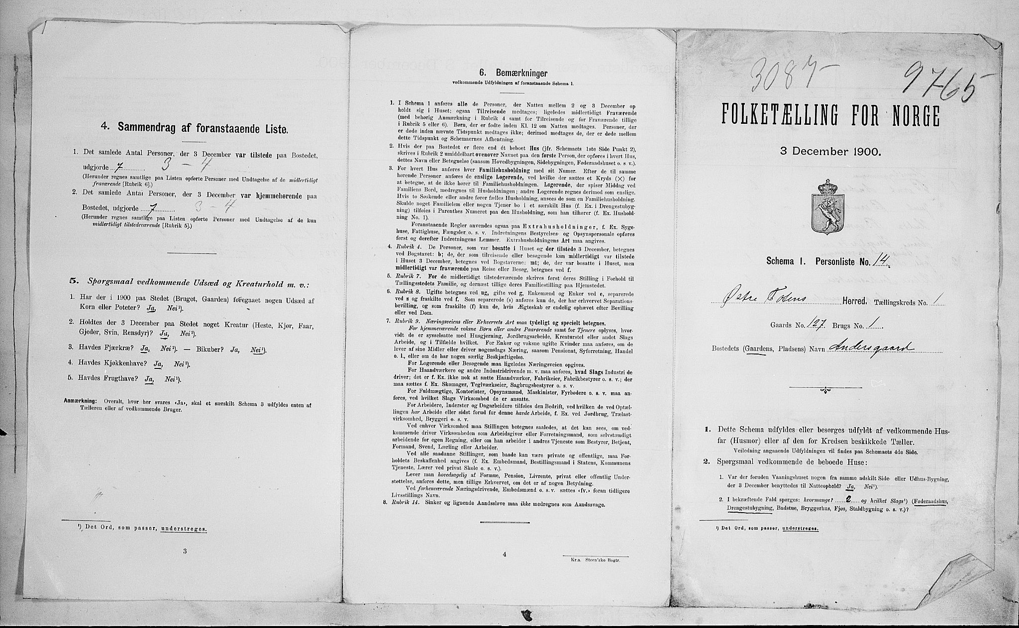 SAH, Folketelling 1900 for 0528 Østre Toten herred, 1900, s. 67