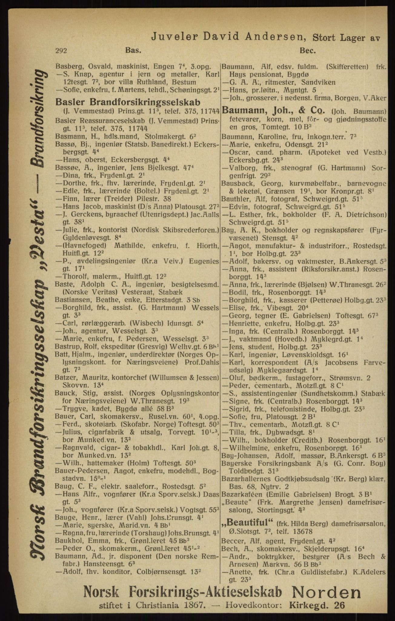Kristiania/Oslo adressebok, PUBL/-, 1916, s. 292