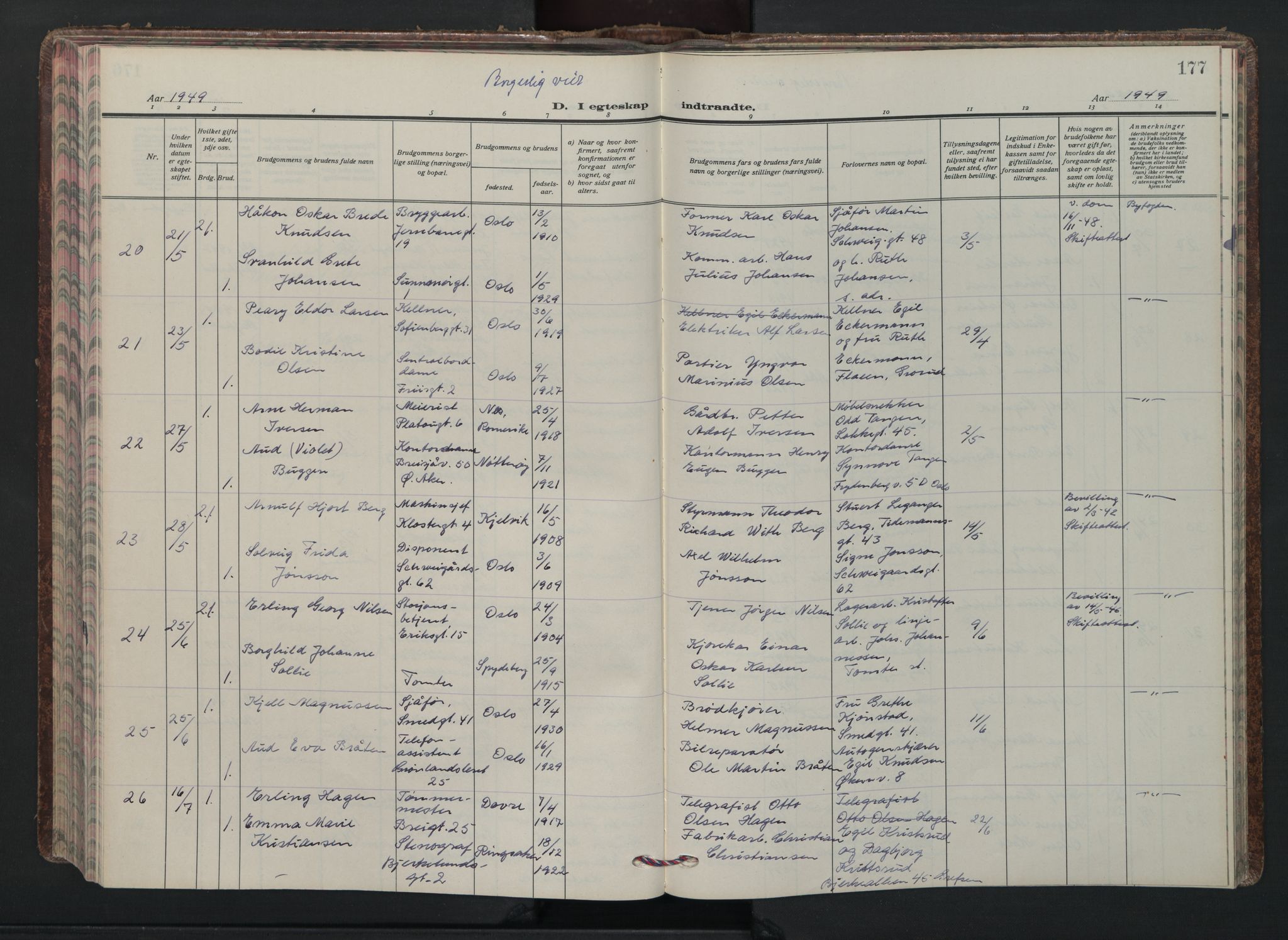 Grønland prestekontor Kirkebøker, AV/SAO-A-10848/F/Fa/L0020: Ministerialbok nr. 20, 1935-1946, s. 177