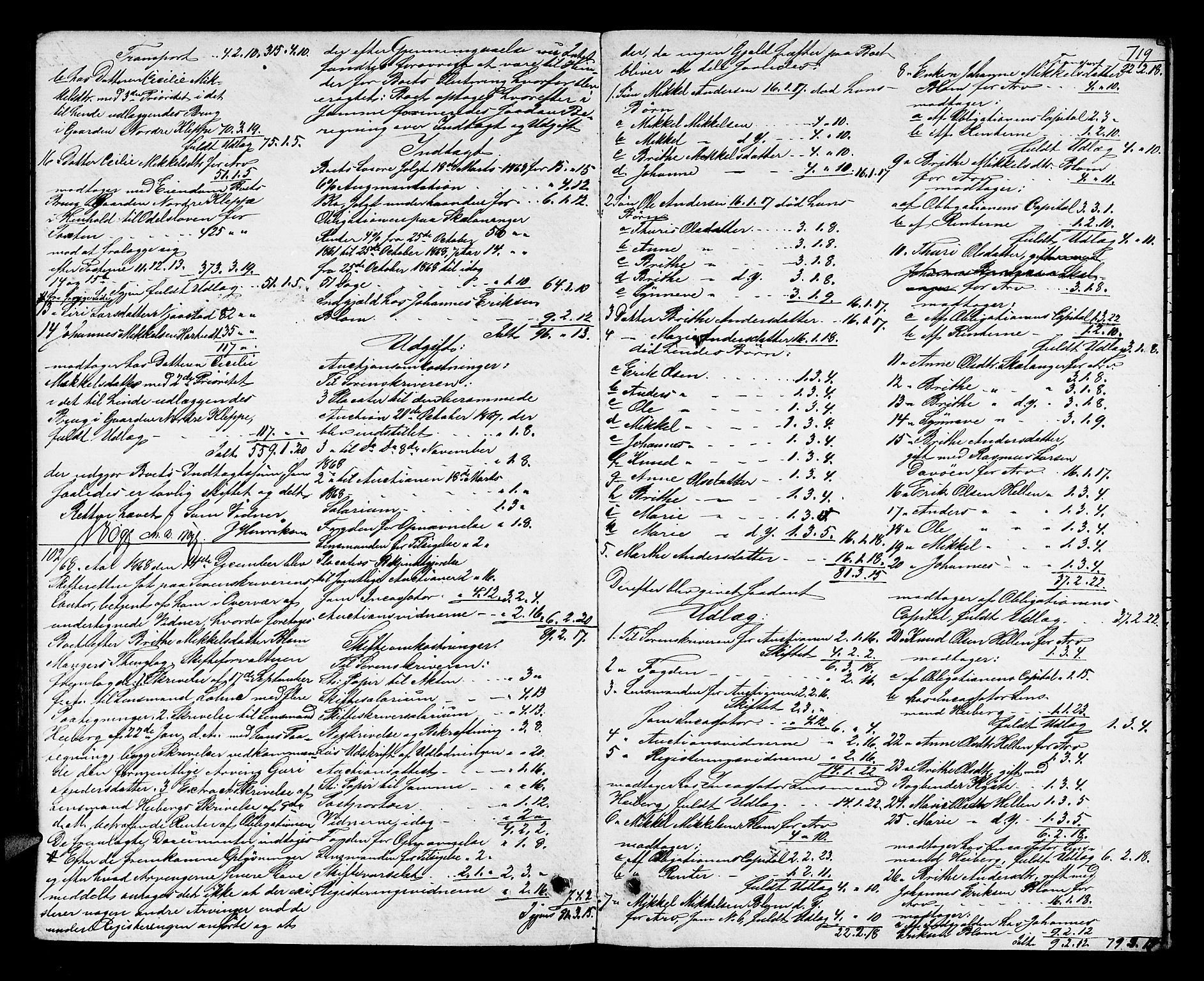 Nordhordland sorenskrivar, AV/SAB-A-2901/1/H/Hd/Hda/L0006: Skifteutlodningsprotokollar, 1862-1869, s. 718-719