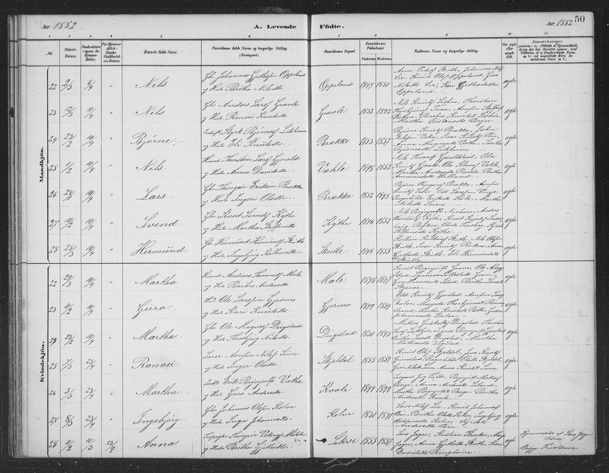 Voss sokneprestembete, AV/SAB-A-79001/H/Hab: Klokkerbok nr. B 3, 1879-1894, s. 50