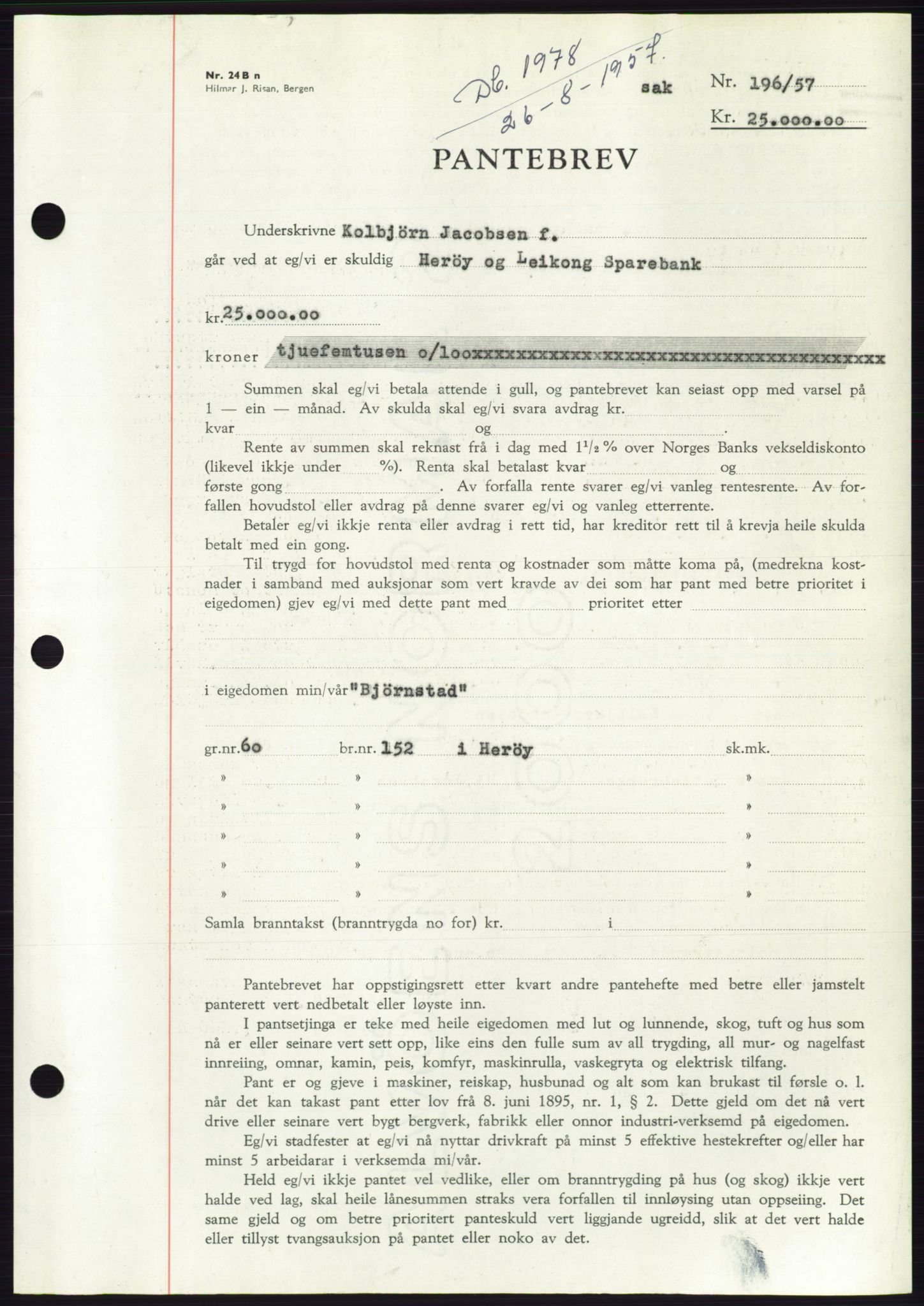 Søre Sunnmøre sorenskriveri, AV/SAT-A-4122/1/2/2C/L0130: Pantebok nr. 18B, 1957-1958, Dagboknr: 1978/1957