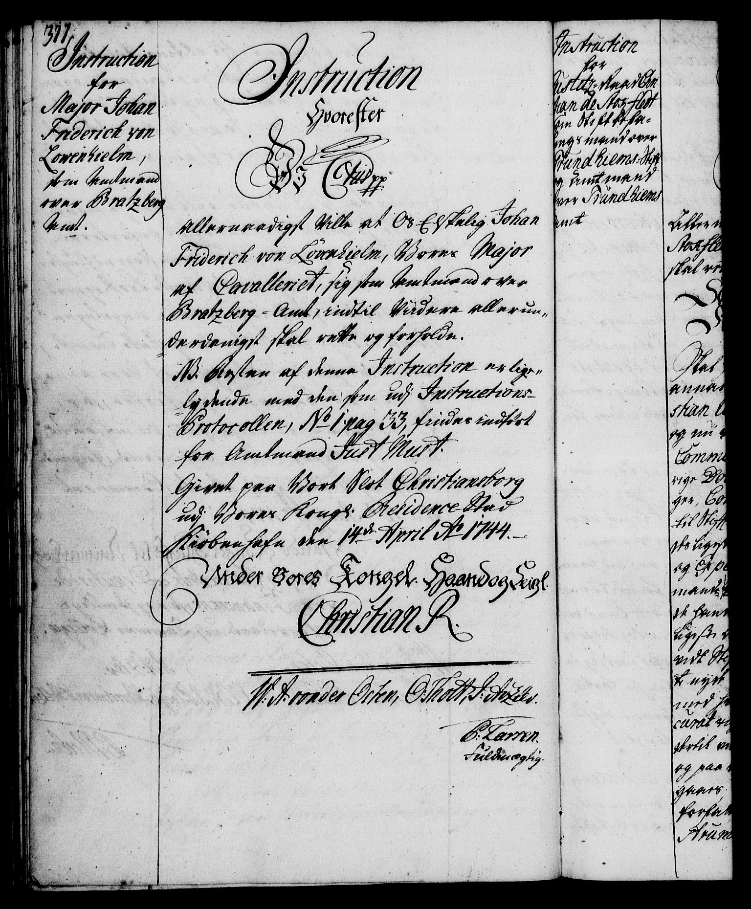 Rentekammeret, Kammerkanselliet, RA/EA-3111/G/Gg/Ggi/L0002: Norsk instruksjonsprotokoll med register (merket RK 53.35), 1729-1751, s. 377