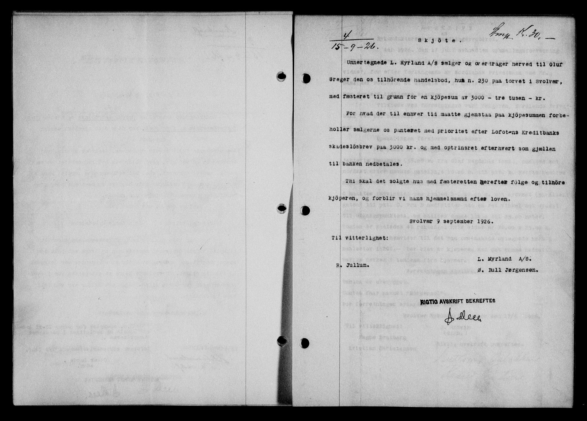 Lofoten sorenskriveri, SAT/A-0017/1/2/2C/L0014b: Pantebok nr. 14b, 1926-1926, Tingl.dato: 15.09.1926