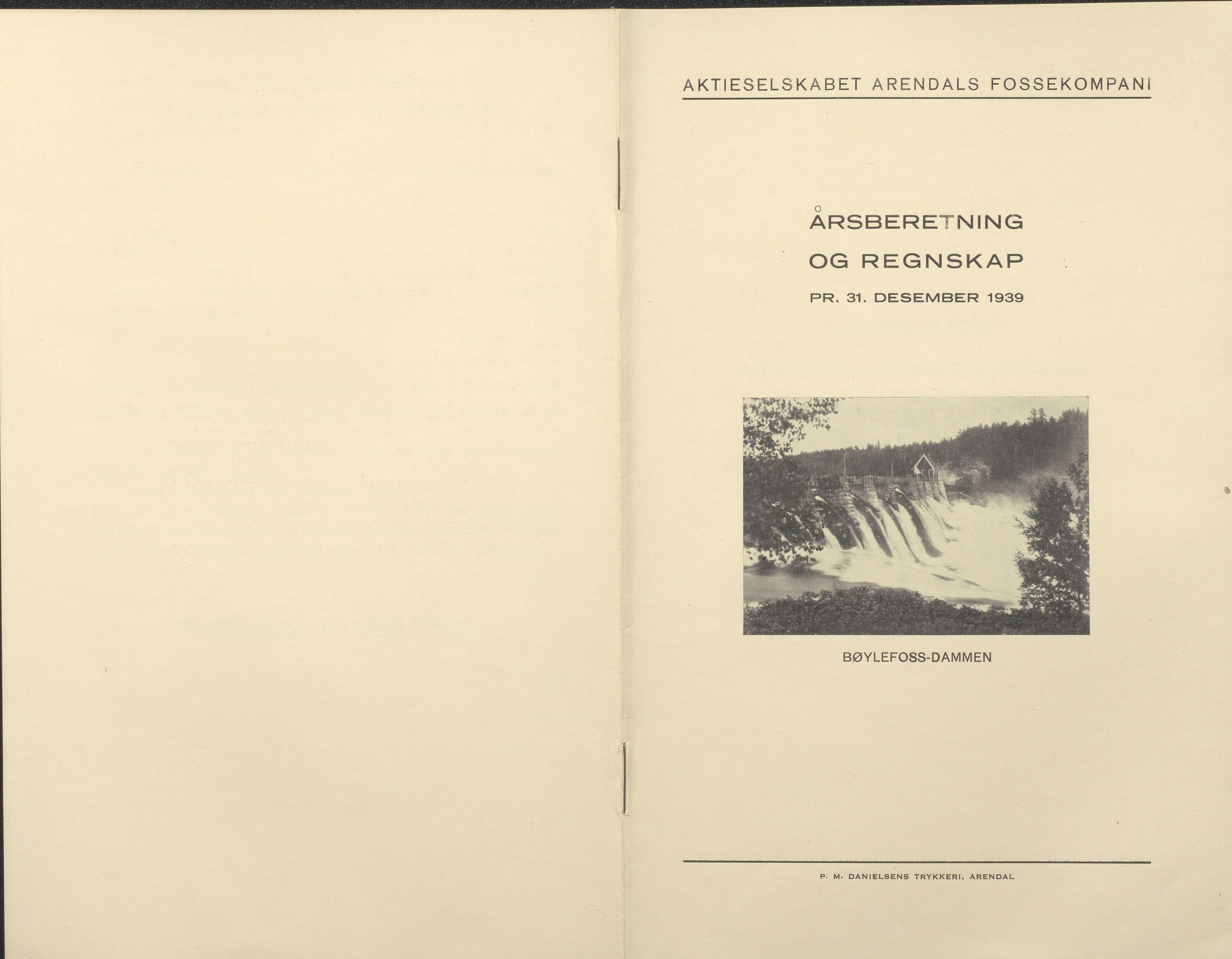 Arendals Fossekompani, AAKS/PA-2413/X/X01/L0001/0010: Beretninger, regnskap, balansekonto, gevinst- og tapskonto / Årsberetning og regnskap 1936 - 1942, 1936-1942