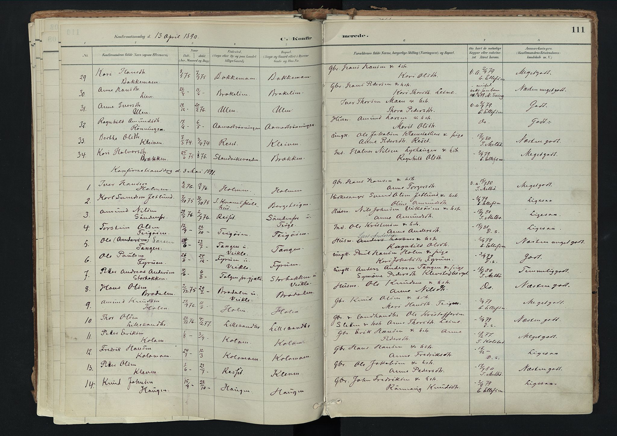 Nord-Fron prestekontor, AV/SAH-PREST-080/H/Ha/Haa/L0003: Ministerialbok nr. 3, 1884-1914, s. 111