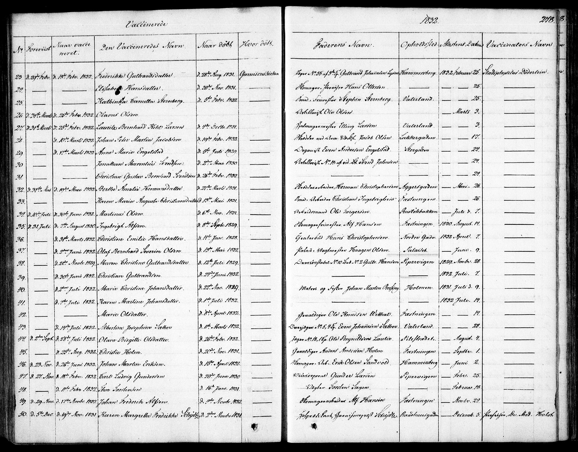 Garnisonsmenigheten Kirkebøker, SAO/A-10846/F/Fa/L0007: Ministerialbok nr. 7, 1828-1881, s. 278