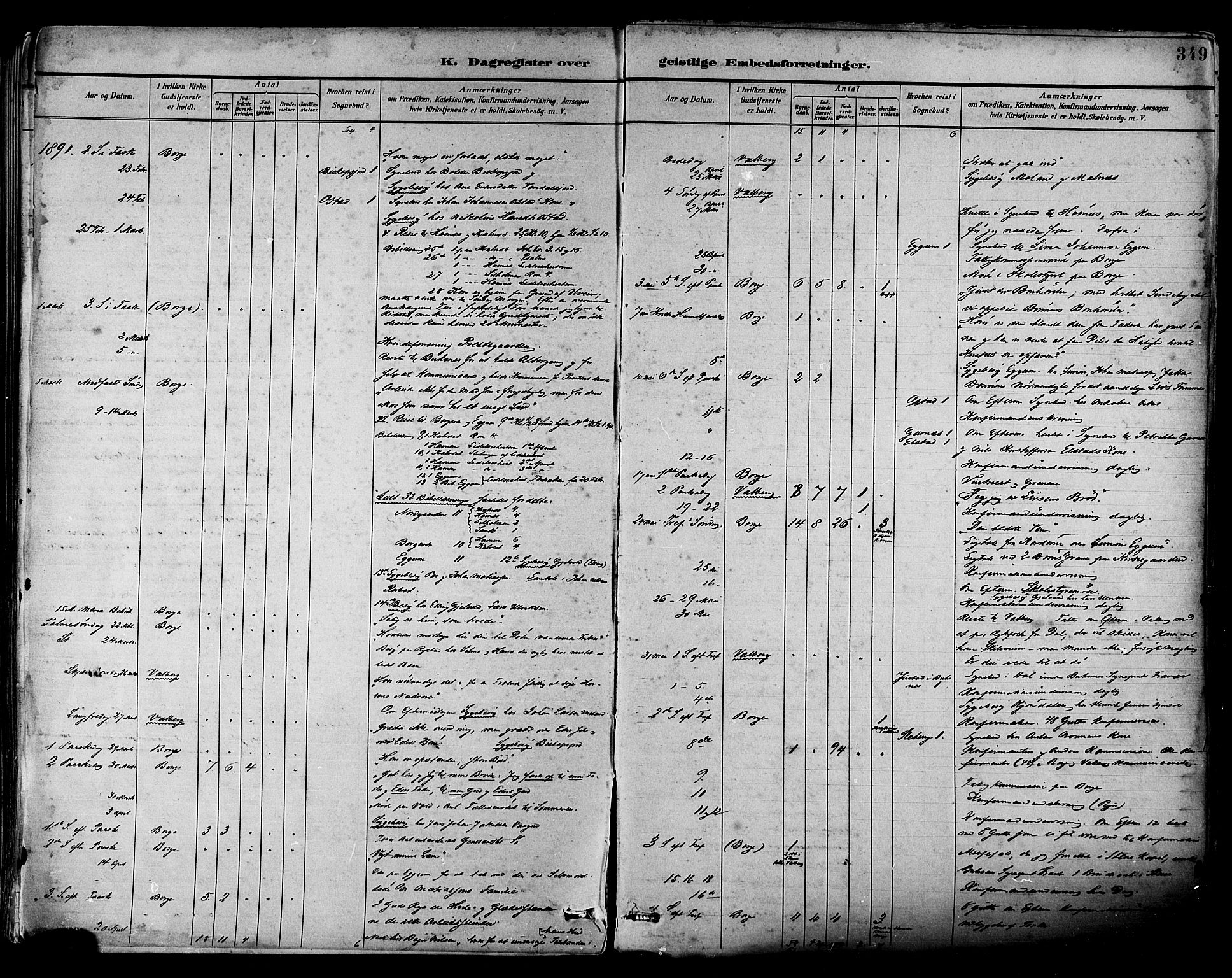 Ministerialprotokoller, klokkerbøker og fødselsregistre - Nordland, SAT/A-1459/880/L1133: Ministerialbok nr. 880A07, 1888-1898, s. 349