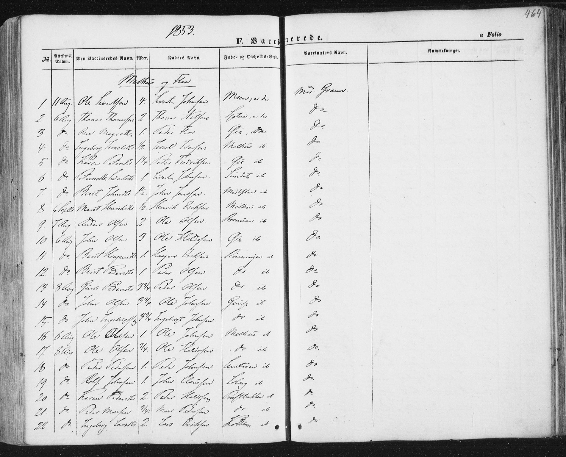 Ministerialprotokoller, klokkerbøker og fødselsregistre - Sør-Trøndelag, AV/SAT-A-1456/691/L1076: Ministerialbok nr. 691A08, 1852-1861, s. 464