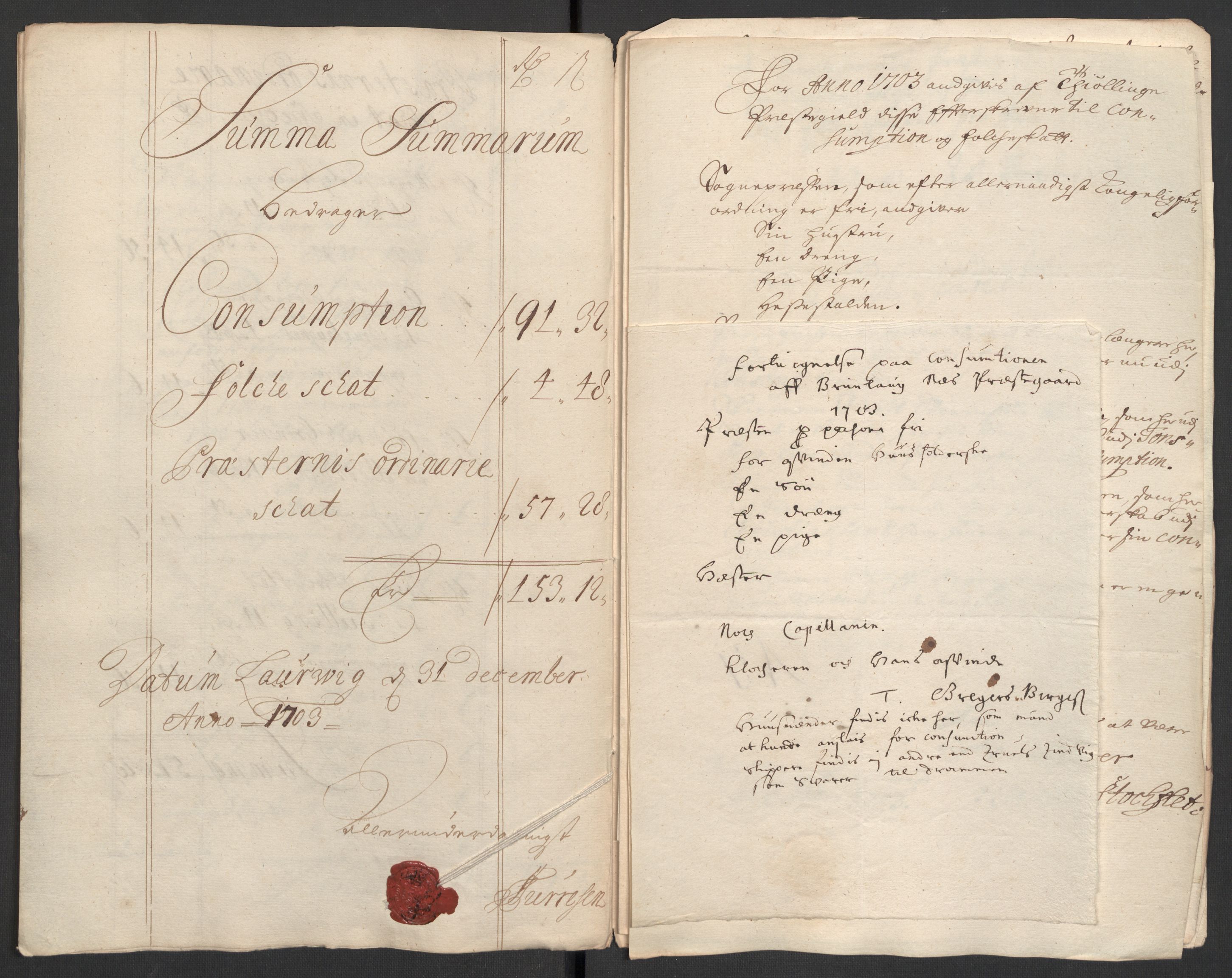 Rentekammeret inntil 1814, Reviderte regnskaper, Fogderegnskap, RA/EA-4092/R33/L1977: Fogderegnskap Larvik grevskap, 1702-1703, s. 103