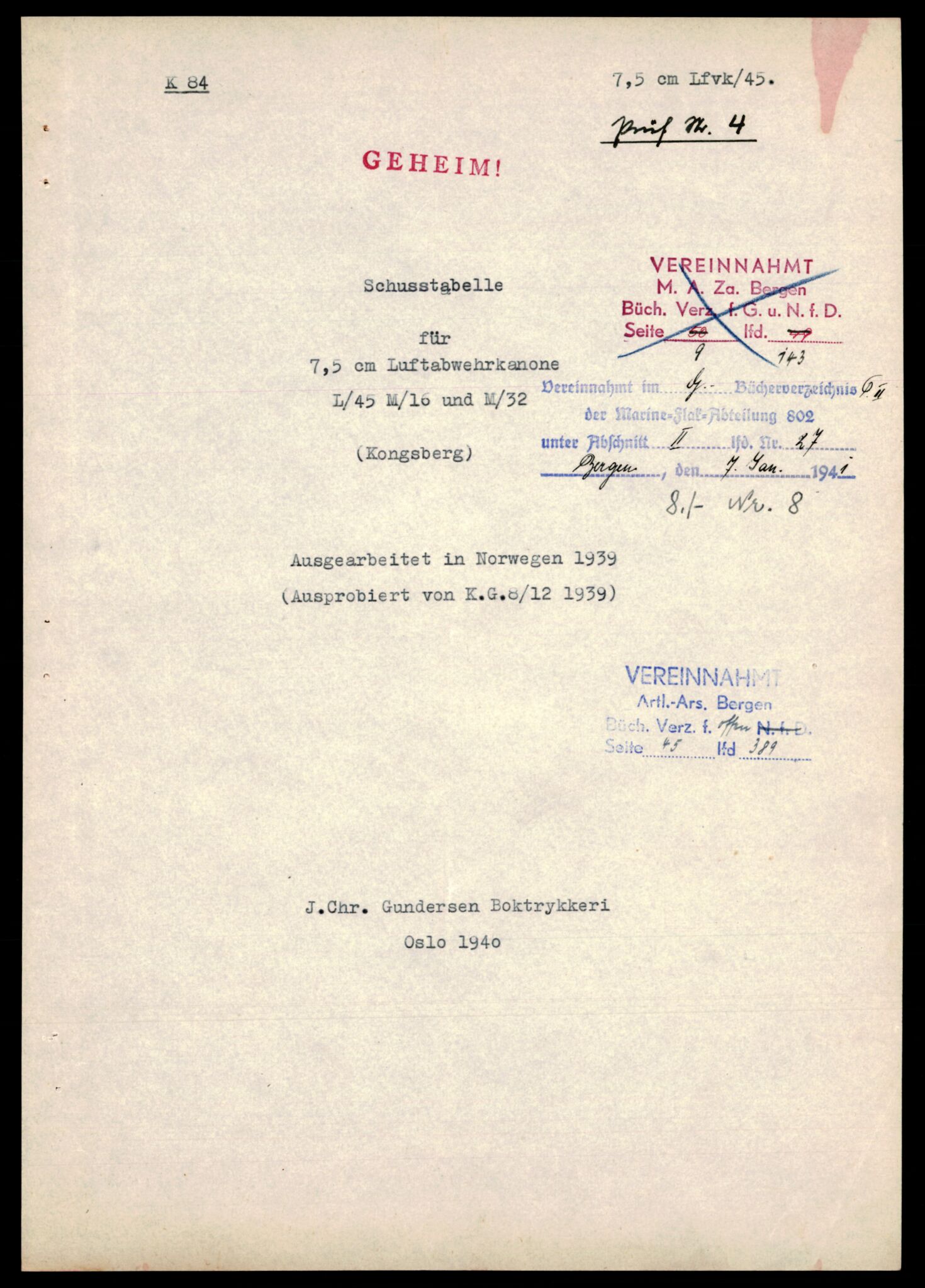 Forsvarets Overkommando. 2 kontor. Arkiv 11.4. Spredte tyske arkivsaker, AV/RA-RAFA-7031/D/Dar/Darc/L0032: Tysk marine og marineartilleri, 1940-1946