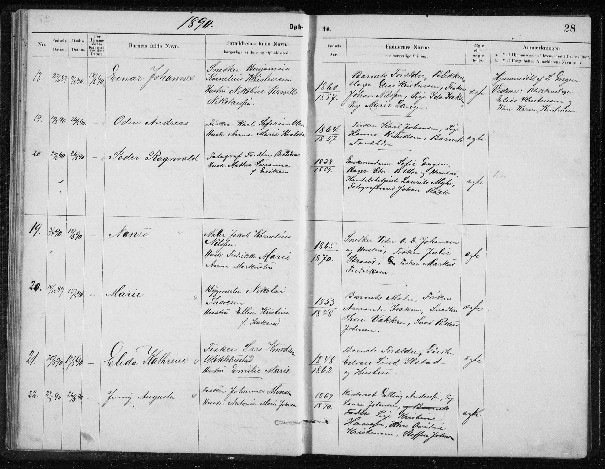 Ministerialprotokoller, klokkerbøker og fødselsregistre - Nordland, SAT/A-1459/801/L0032: Klokkerbok nr. 801C07, 1889-1897, s. 28