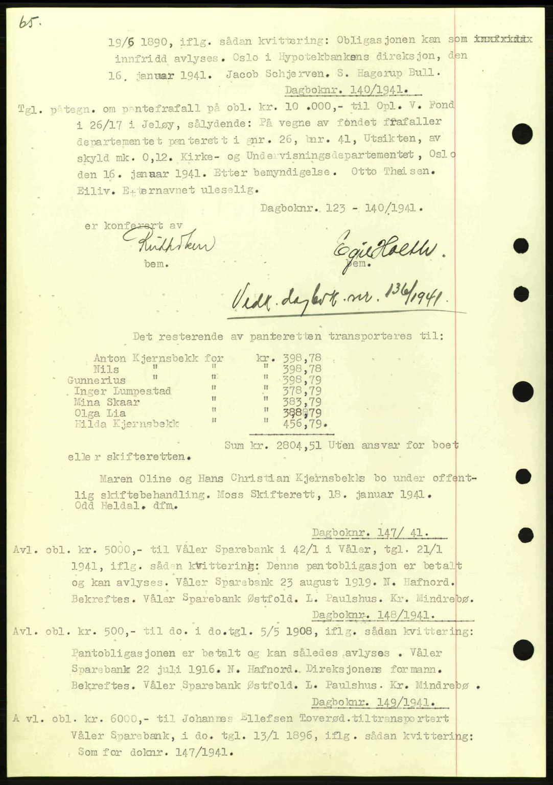 Moss sorenskriveri, SAO/A-10168: Pantebok nr. B10, 1940-1941, Dagboknr: 140/1941