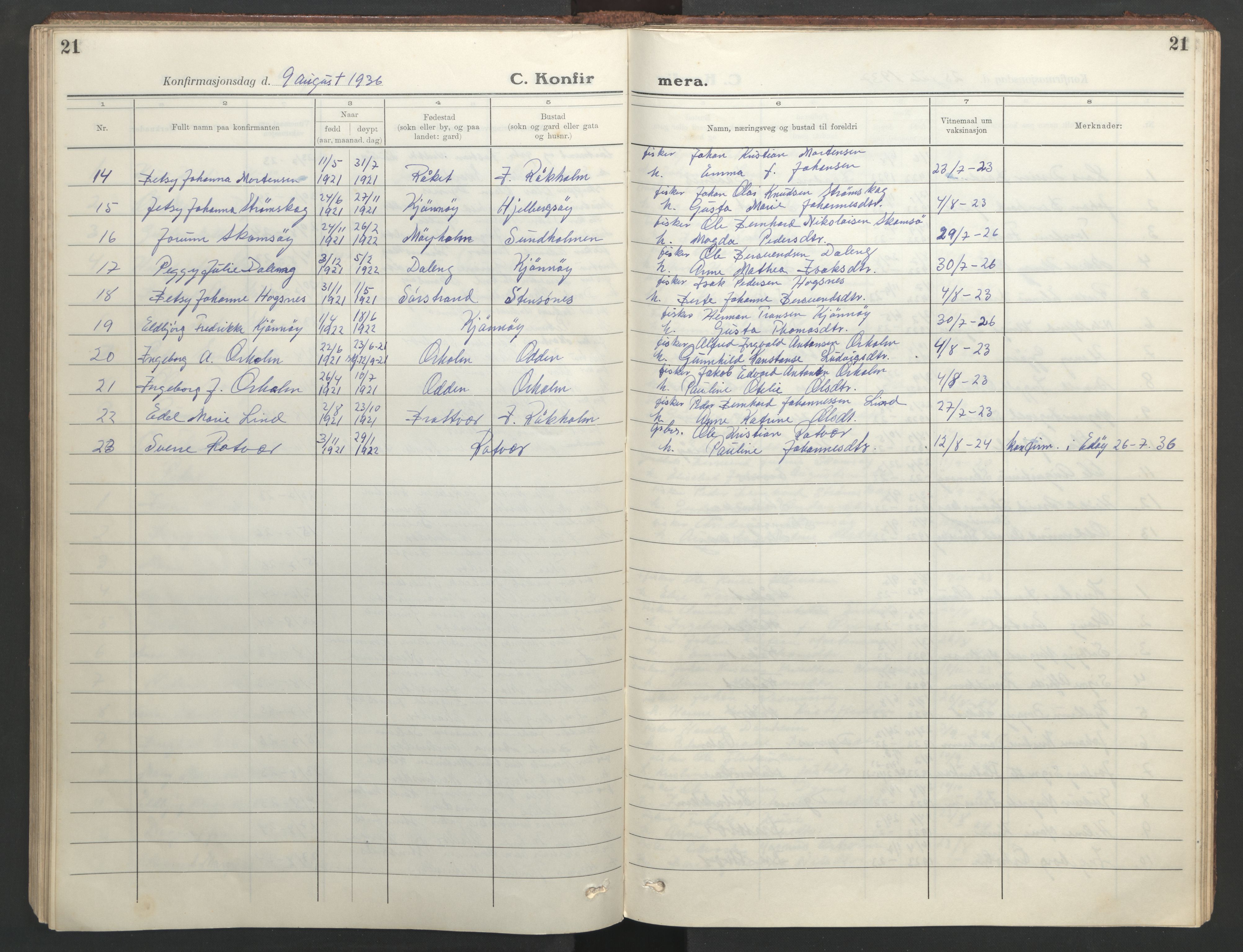 Ministerialprotokoller, klokkerbøker og fødselsregistre - Møre og Romsdal, AV/SAT-A-1454/582/L0950: Klokkerbok nr. 582C02, 1926-1950, s. 21