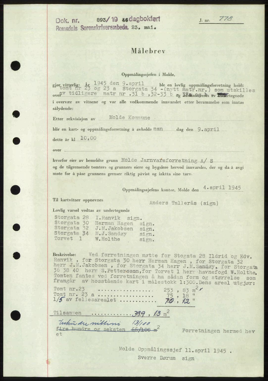 Romsdal sorenskriveri, SAT/A-4149/1/2/2C: Pantebok nr. A19, 1946-1946, Dagboknr: 893/1946