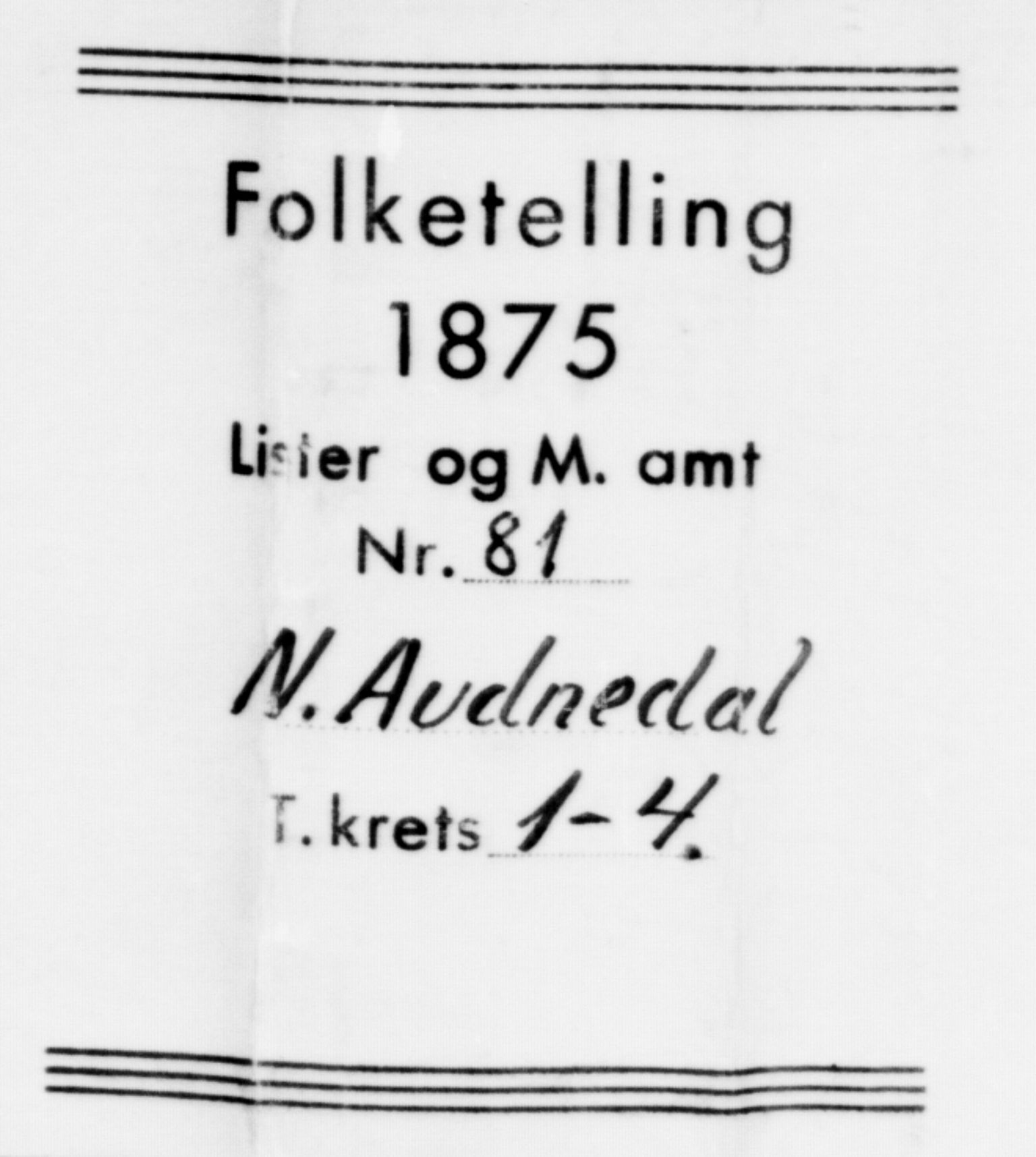 SAK, Folketelling 1875 for 1028P Nord-Audnedal prestegjeld, 1875, s. 42