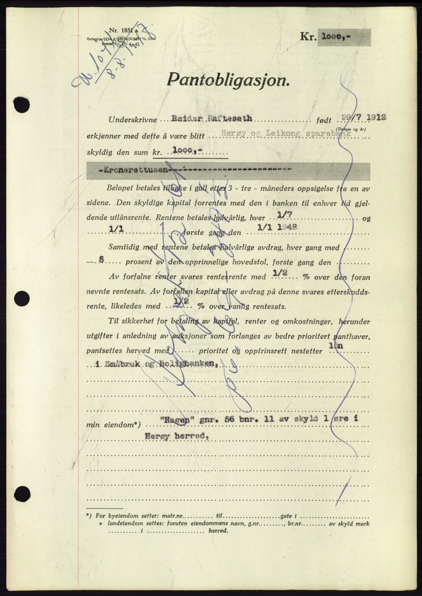 Søre Sunnmøre sorenskriveri, AV/SAT-A-4122/1/2/2C/L0115: Pantebok nr. 3B, 1947-1948, Dagboknr: 1041/1947