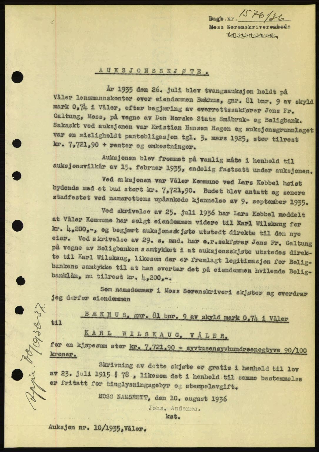 Moss sorenskriveri, SAO/A-10168: Pantebok nr. A1, 1936-1936, Dagboknr: 1576/1936