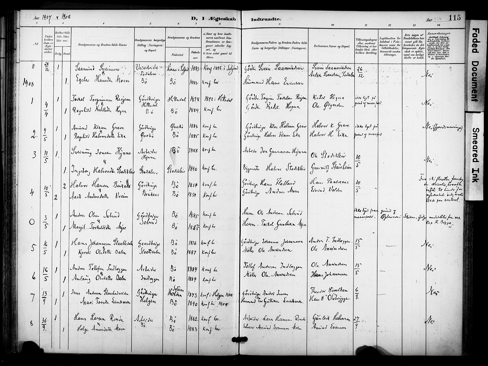 Bø kirkebøker, AV/SAKO-A-257/F/Fa/L0012: Ministerialbok nr. 12, 1900-1908, s. 115