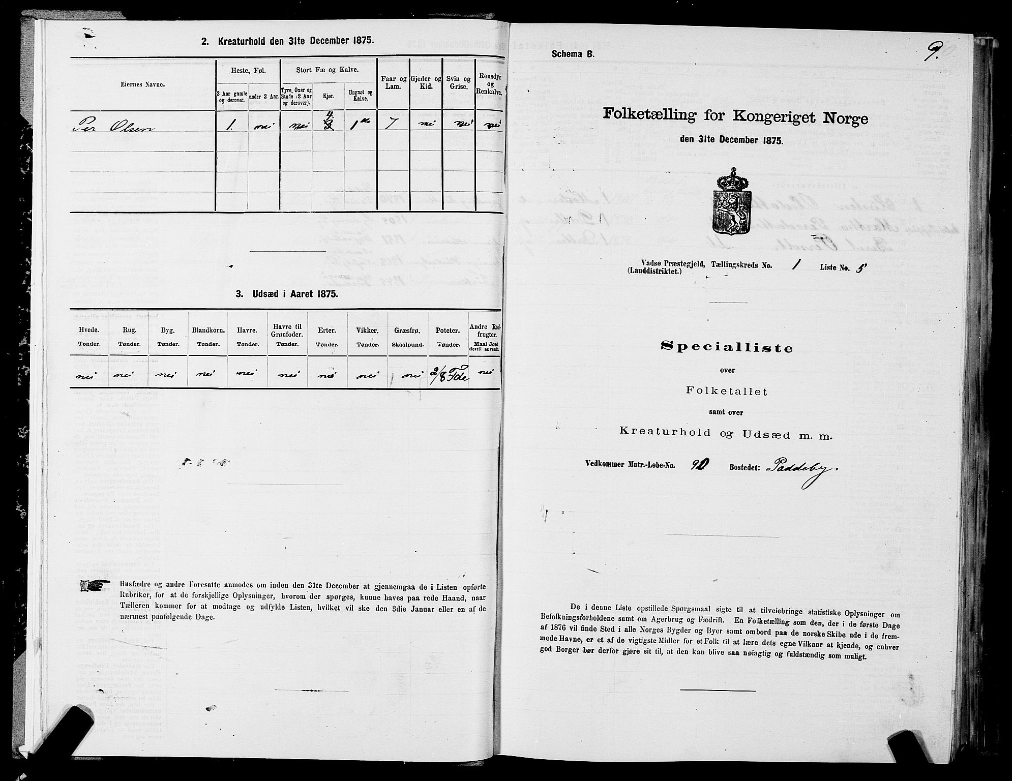 SATØ, Folketelling 1875 for 2029L Vadsø prestegjeld, Vadsø landsokn, 1875, s. 1009