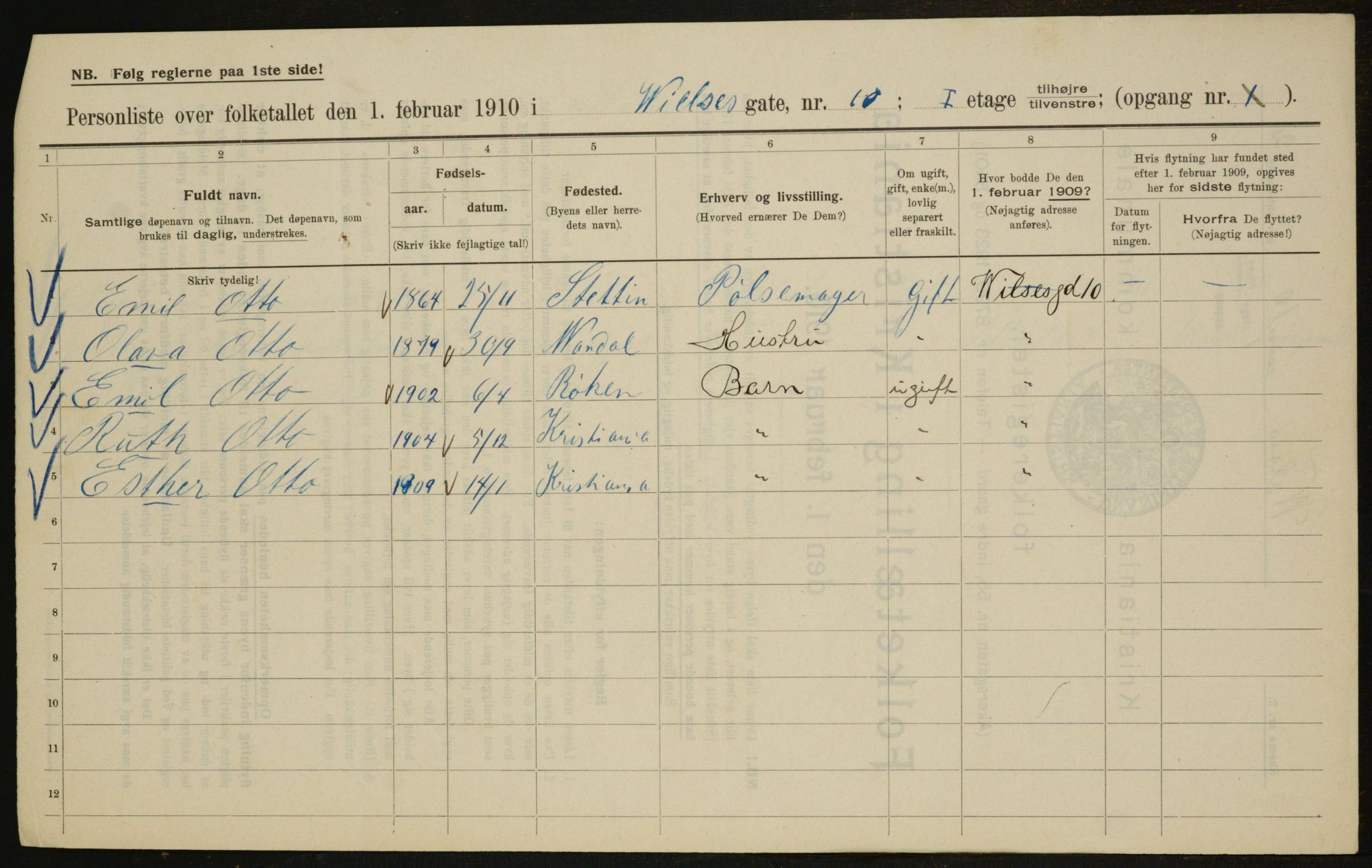 OBA, Kommunal folketelling 1.2.1910 for Kristiania, 1910, s. 121806