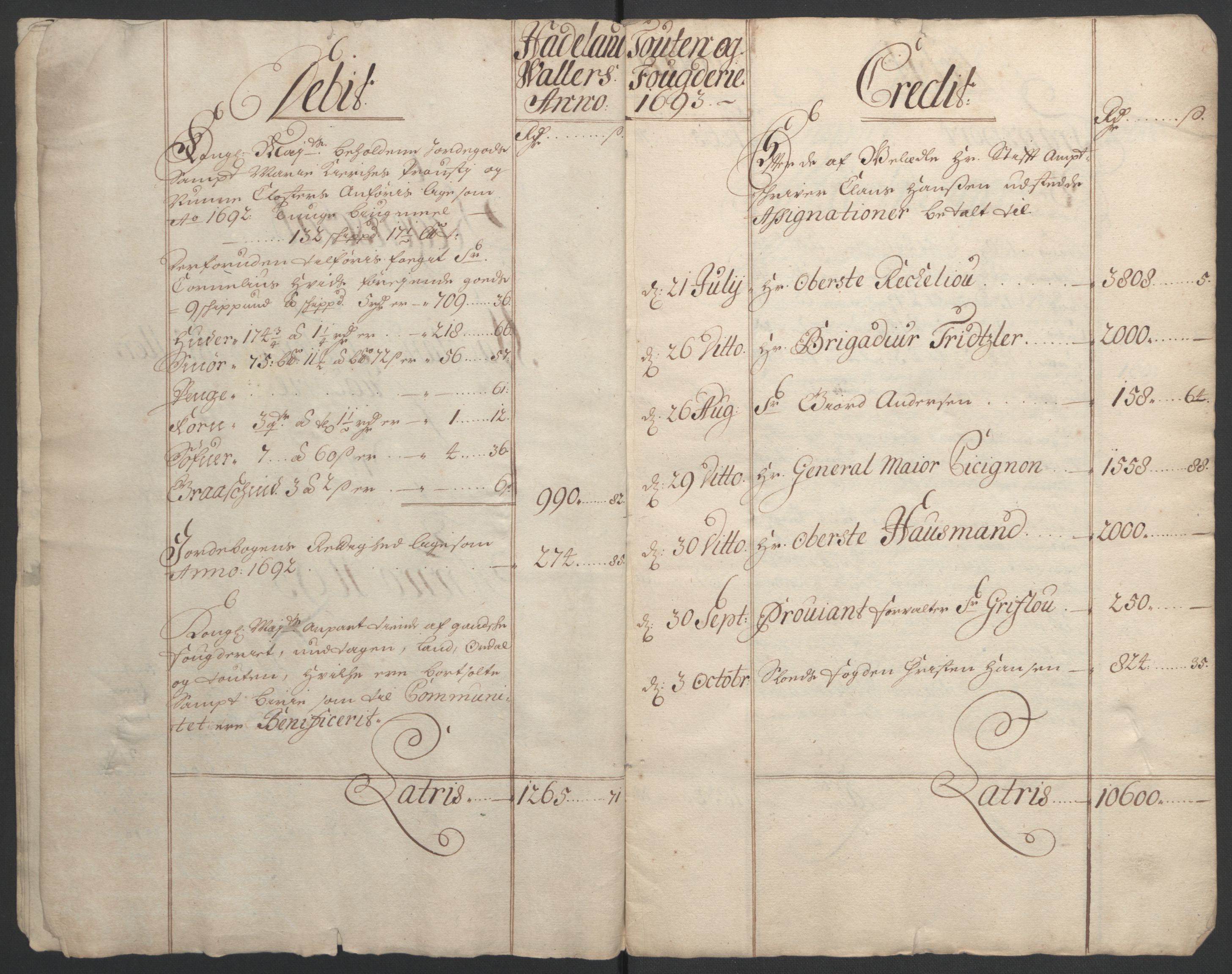 Rentekammeret inntil 1814, Reviderte regnskaper, Fogderegnskap, AV/RA-EA-4092/R18/L1292: Fogderegnskap Hadeland, Toten og Valdres, 1693-1694, s. 10