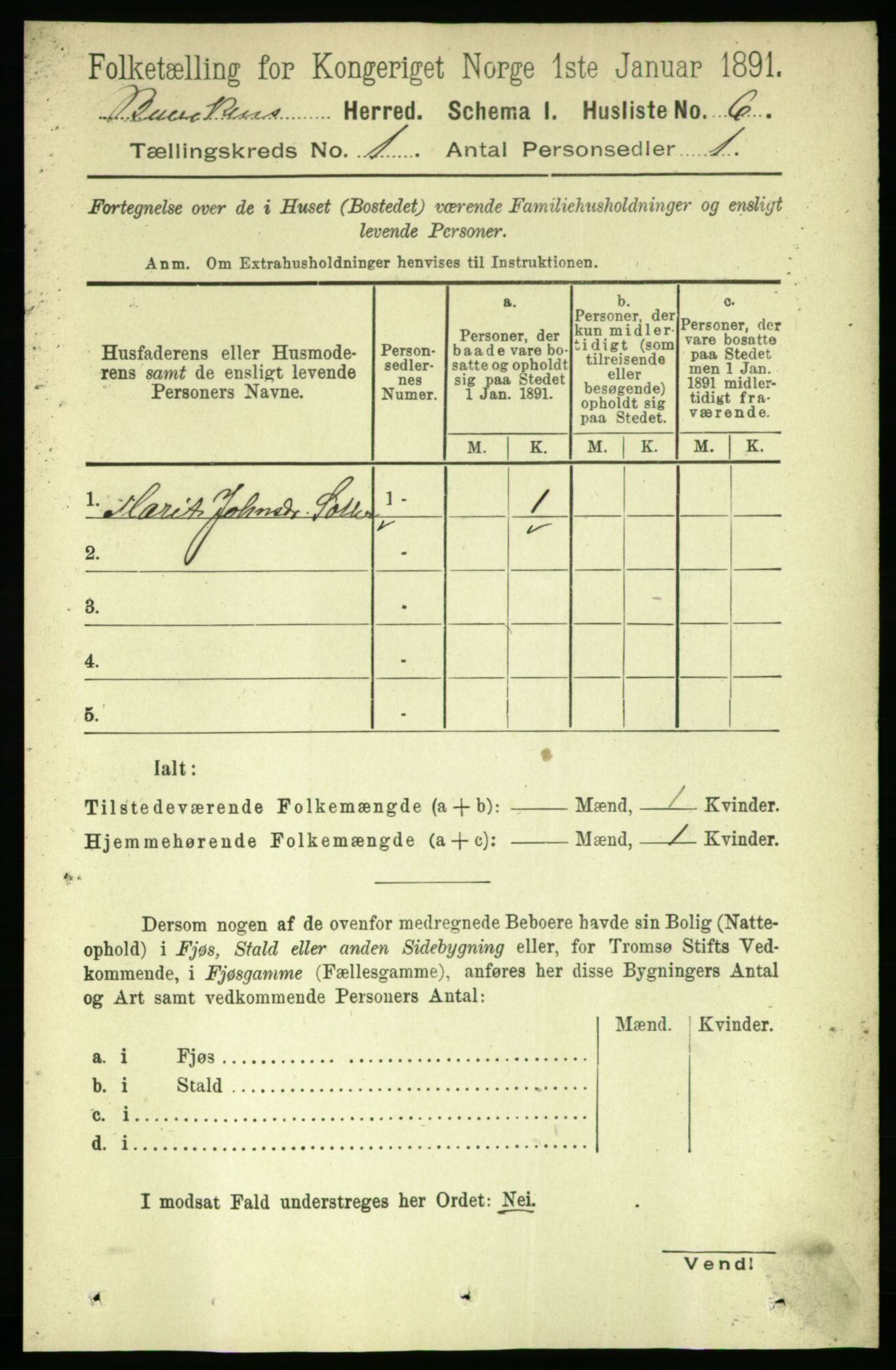 RA, Folketelling 1891 for 1656 Buvik herred, 1891, s. 17