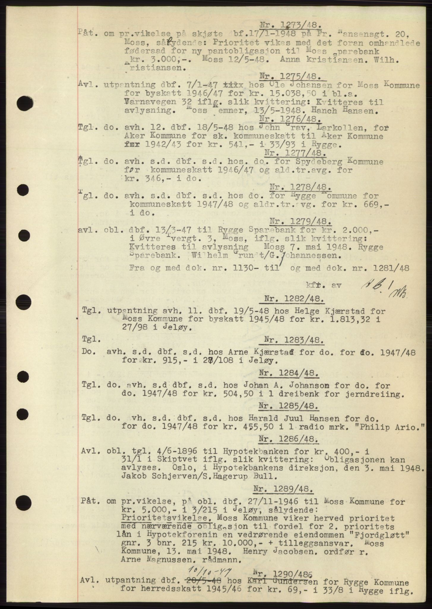 Moss sorenskriveri, SAO/A-10168: Pantebok nr. C10, 1938-1950, Dagboknr: 1273/1948