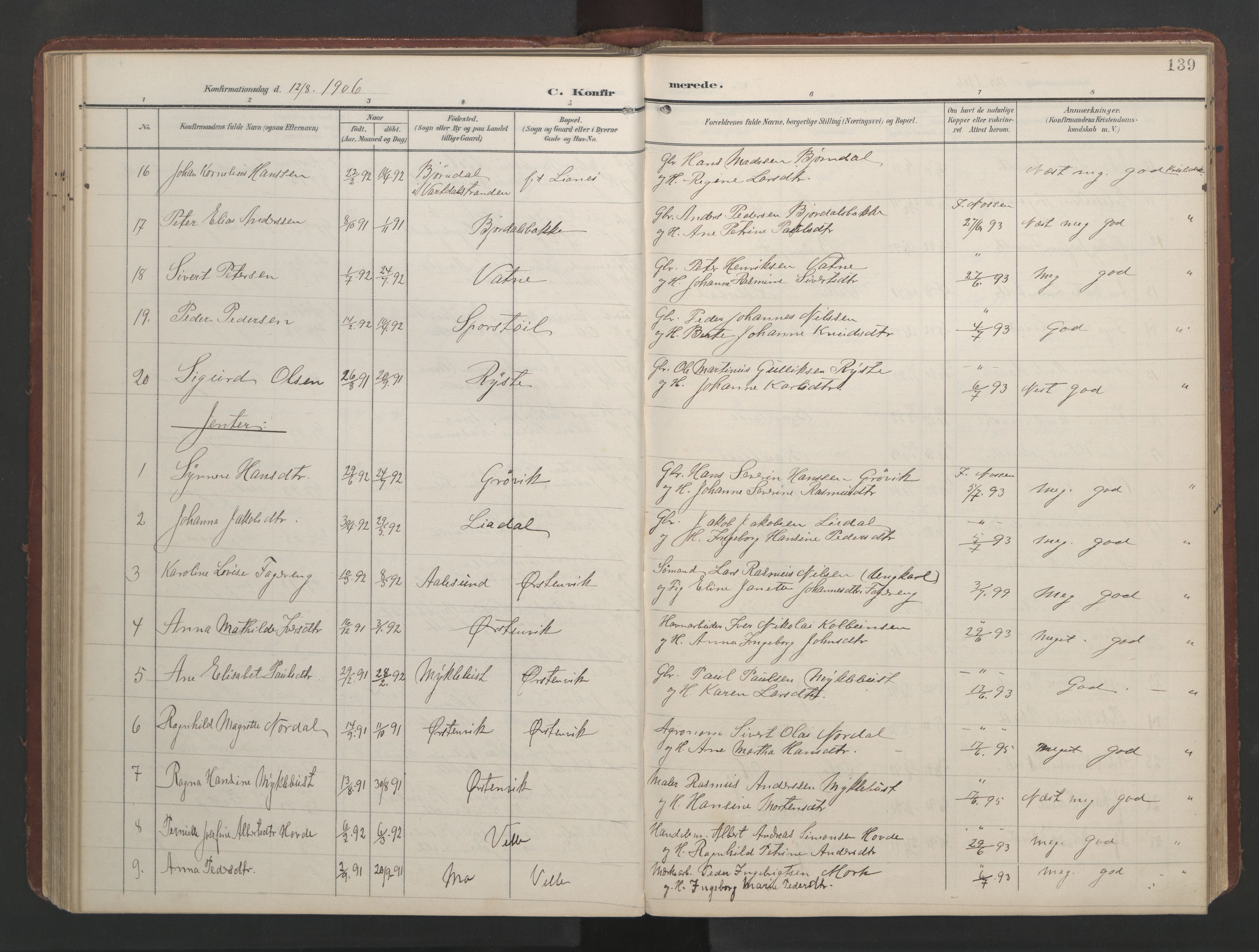 Ministerialprotokoller, klokkerbøker og fødselsregistre - Møre og Romsdal, SAT/A-1454/513/L0190: Klokkerbok nr. 513C04, 1904-1926, s. 139