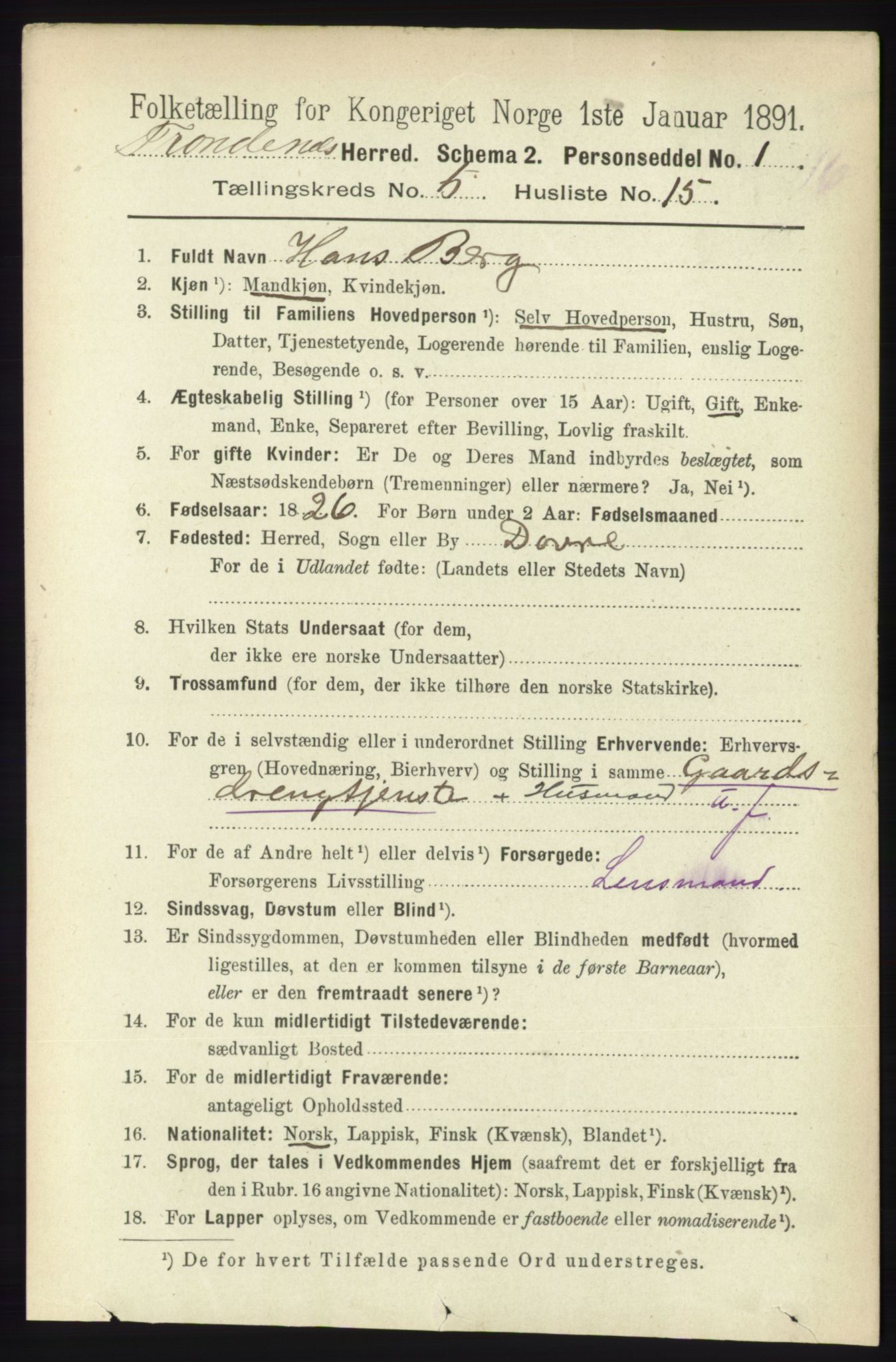 RA, Folketelling 1891 for 1914 Trondenes herred, 1891, s. 2909