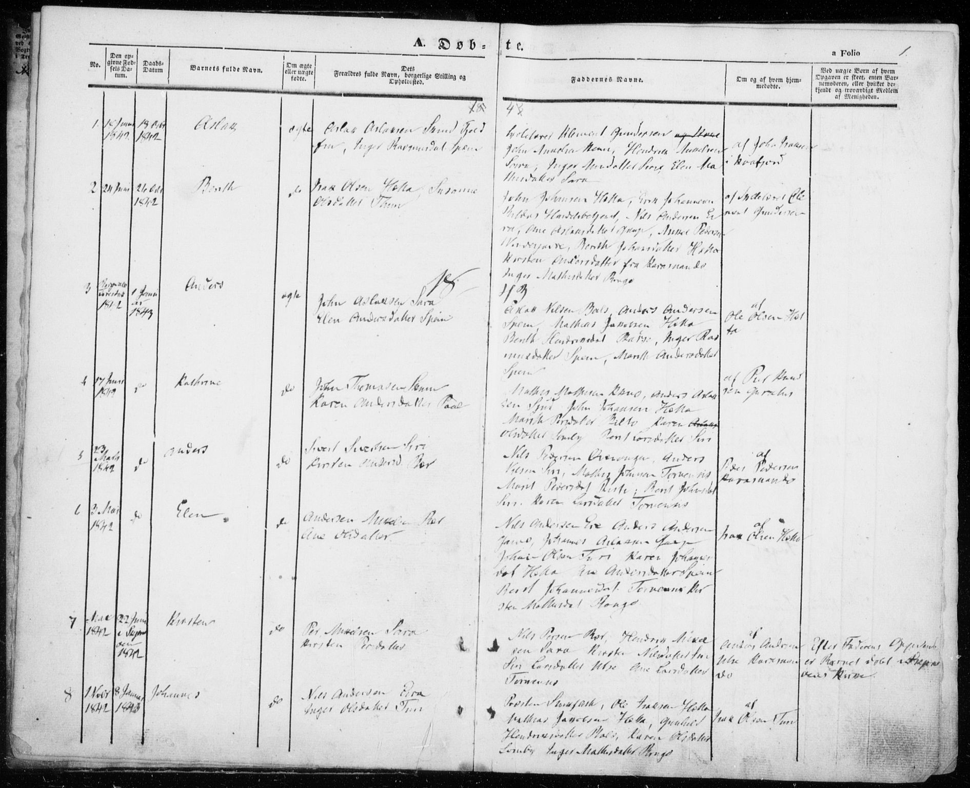 Kautokeino sokneprestembete, AV/SATØ-S-1340/H/Ha/L0002.kirke: Ministerialbok nr. 2, 1843-1861, s. 1
