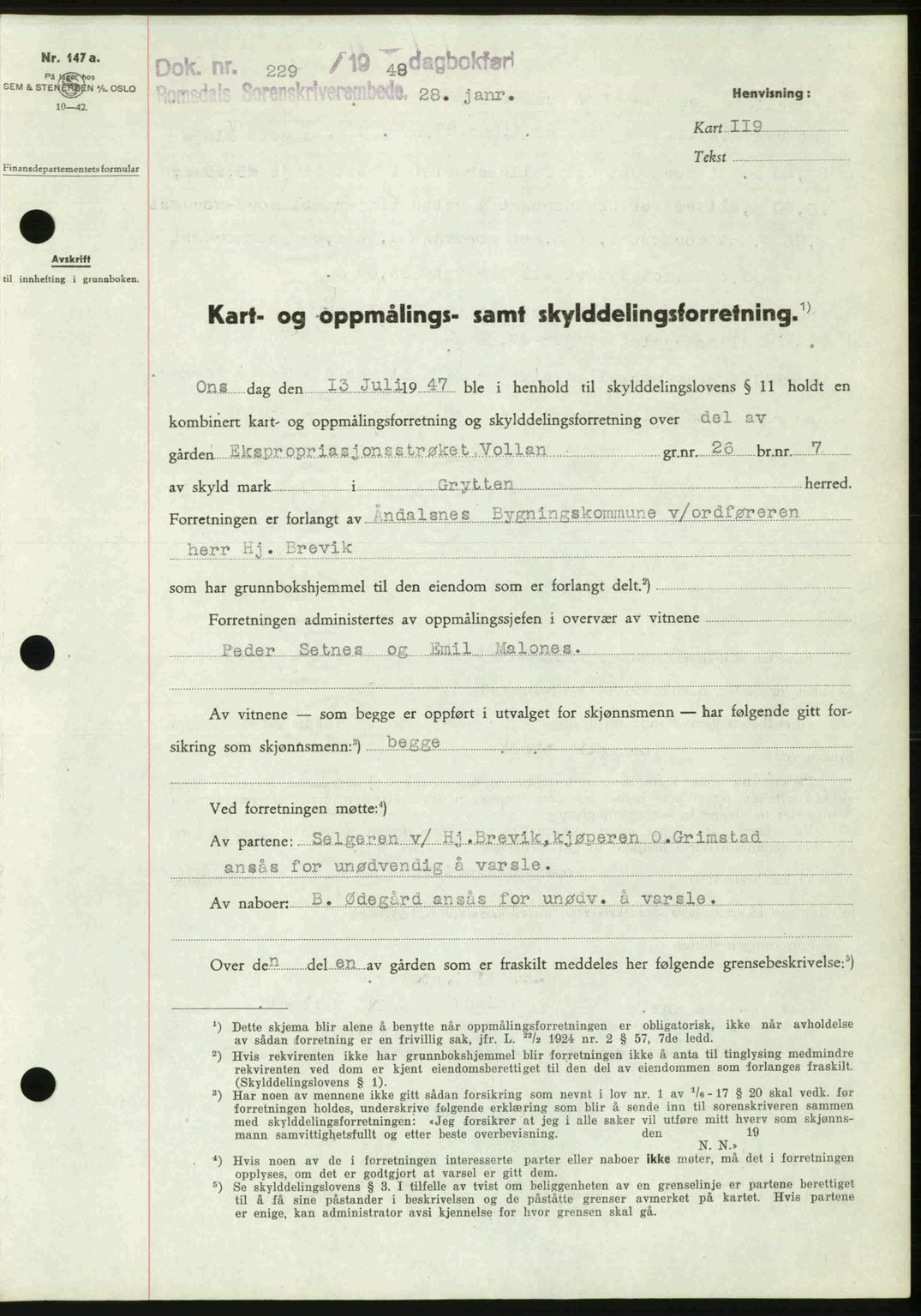 Romsdal sorenskriveri, SAT/A-4149/1/2/2C: Pantebok nr. A25, 1948-1948, Dagboknr: 229/1948