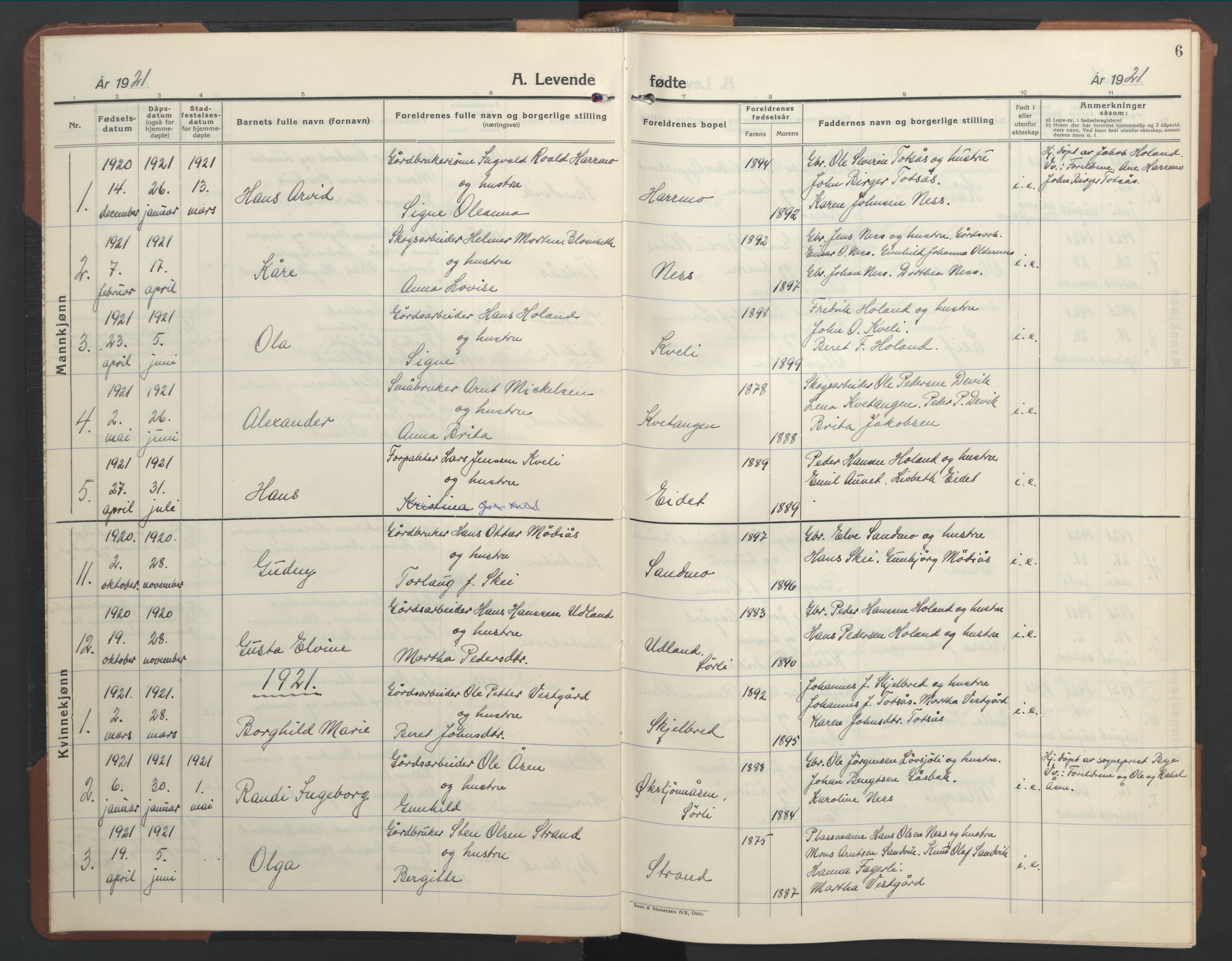 Ministerialprotokoller, klokkerbøker og fødselsregistre - Nord-Trøndelag, AV/SAT-A-1458/755/L0500: Klokkerbok nr. 755C01, 1920-1962, s. 6