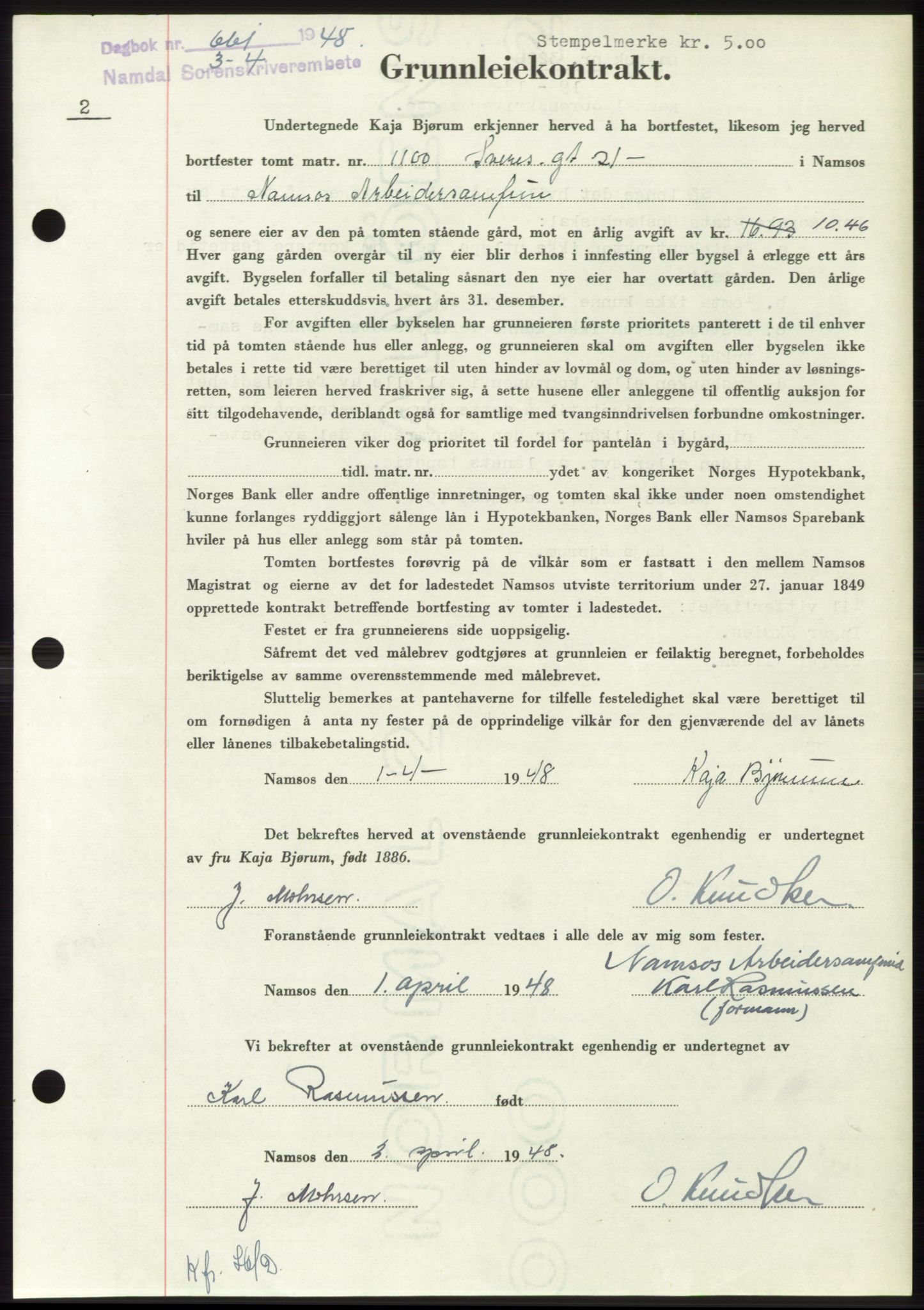 Namdal sorenskriveri, SAT/A-4133/1/2/2C: Pantebok nr. -, 1947-1948, Dagboknr: 661/1948