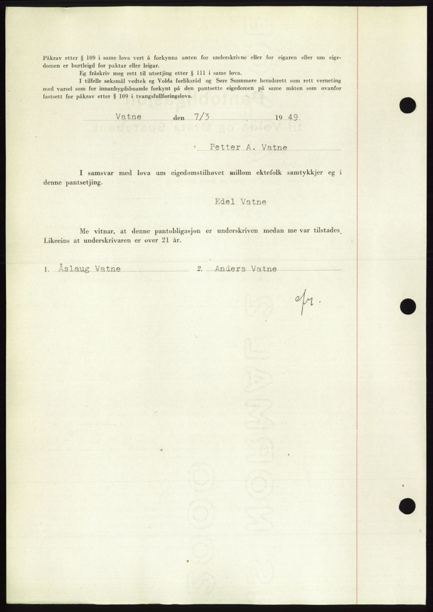 Søre Sunnmøre sorenskriveri, AV/SAT-A-4122/1/2/2C/L0116: Pantebok nr. 4B, 1948-1949, Dagboknr: 381/1949