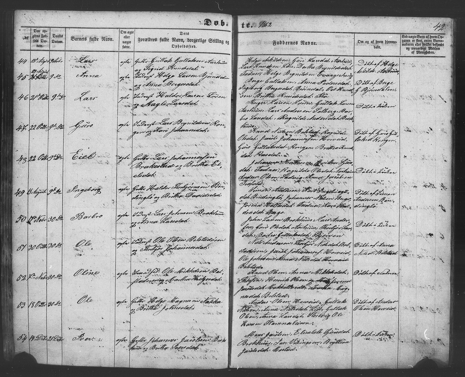 Evanger sokneprestembete, AV/SAB-A-99924: Klokkerbok nr. A 1, 1855-1864, s. 42