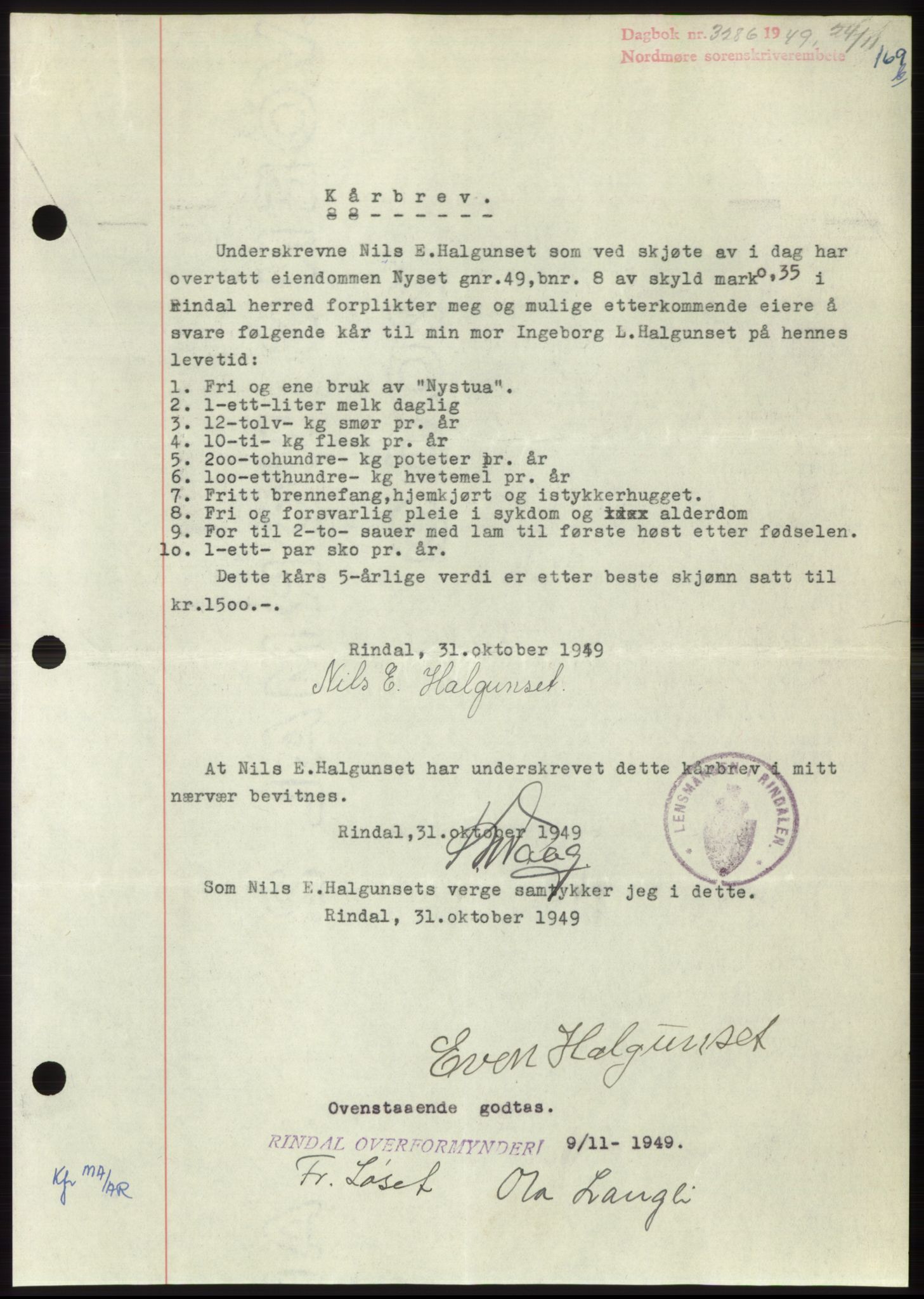 Nordmøre sorenskriveri, SAT/A-4132/1/2/2Ca: Pantebok nr. B103, 1949-1950, Dagboknr: 3286/1949