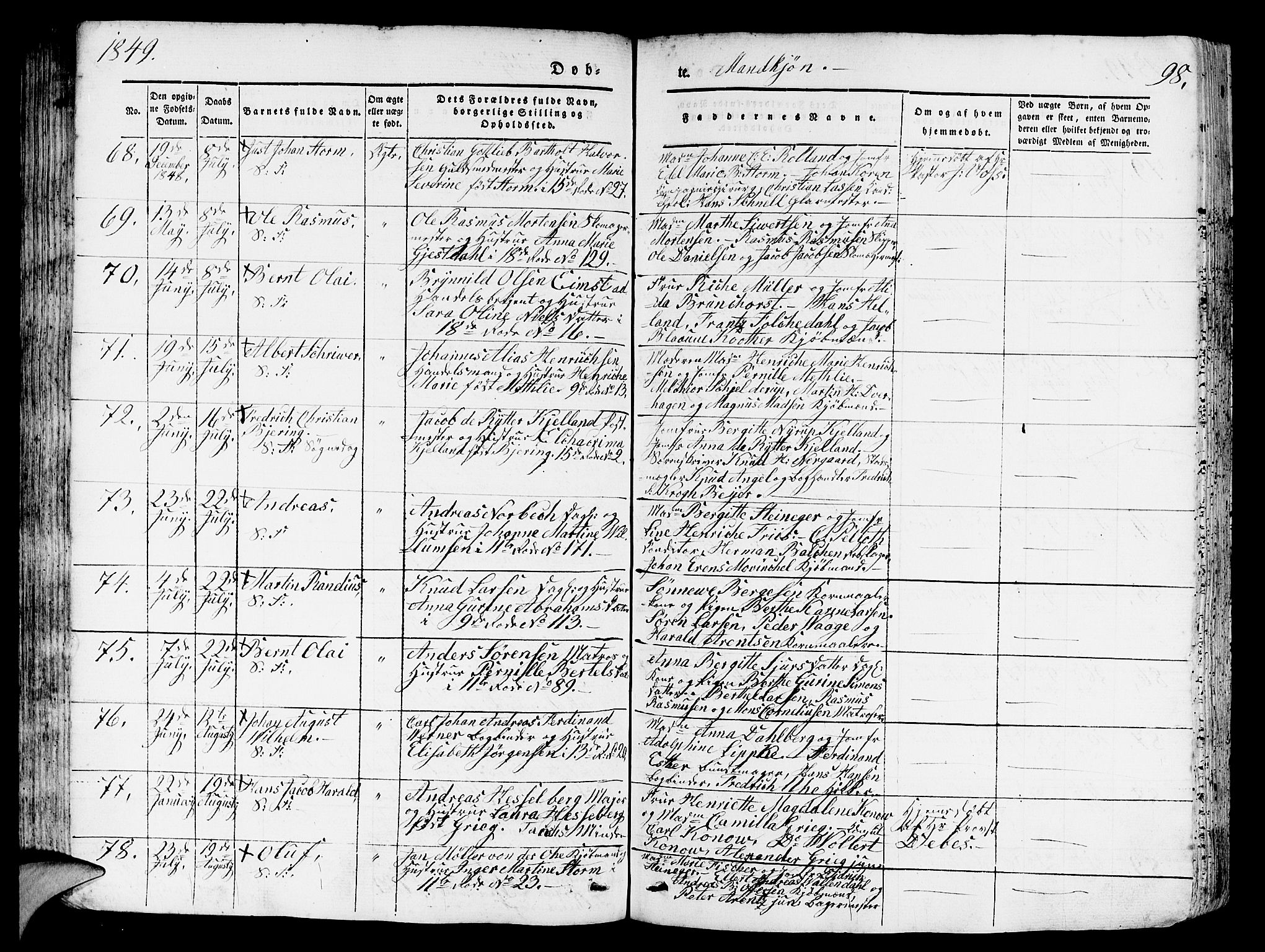 Domkirken sokneprestembete, AV/SAB-A-74801/H/Hab/L0009: Klokkerbok nr. B 2, 1842-1849, s. 98