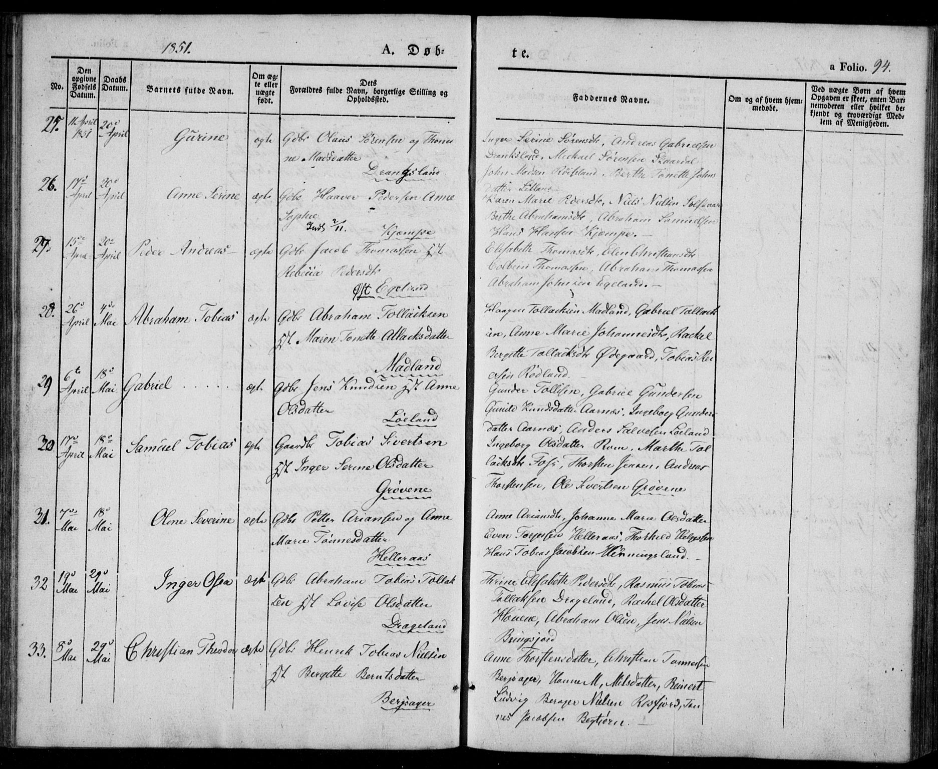Lyngdal sokneprestkontor, AV/SAK-1111-0029/F/Fa/Fac/L0008: Ministerialbok nr. A 8, 1837-1852, s. 94