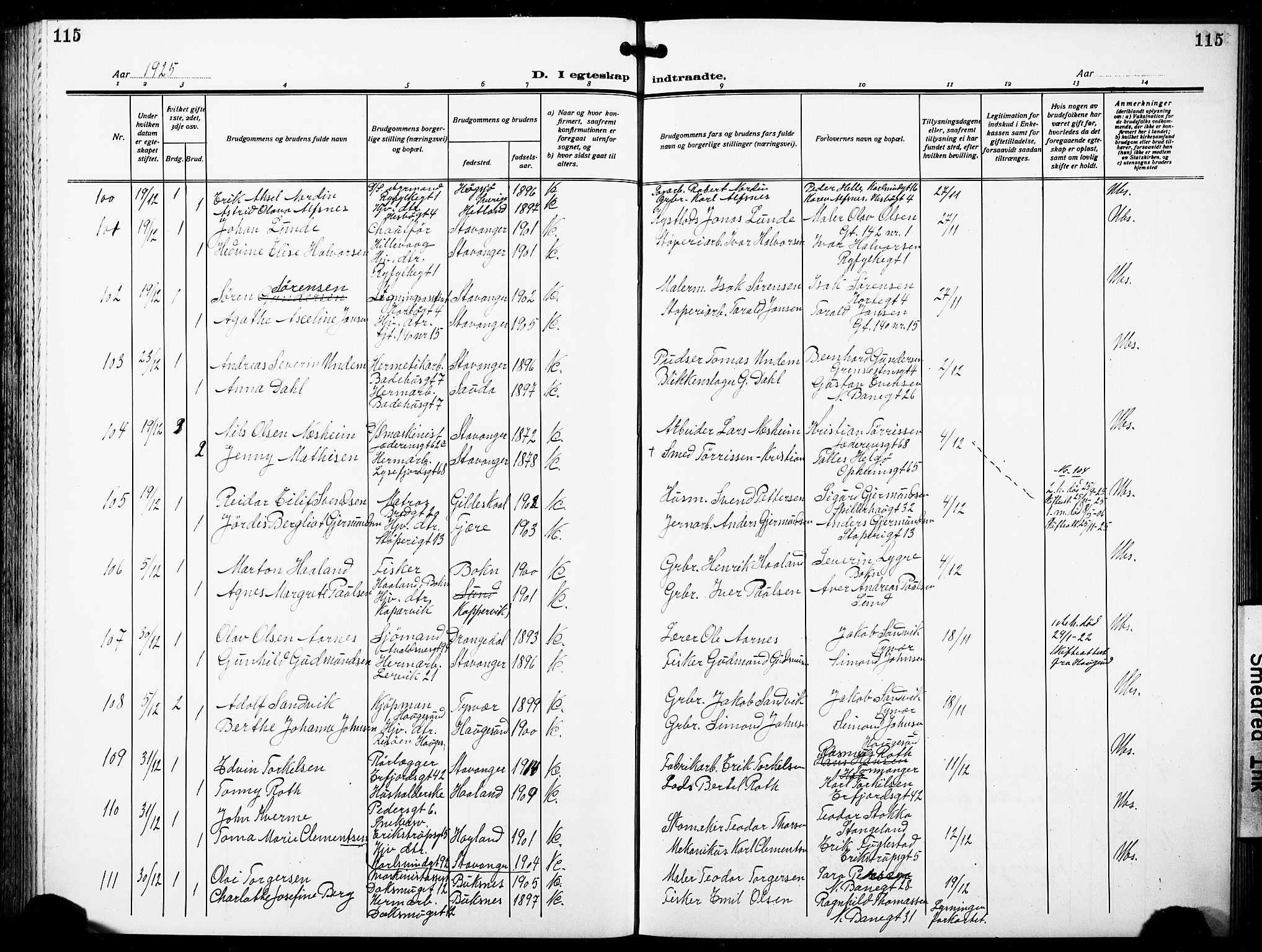 St. Johannes sokneprestkontor, AV/SAST-A-101814/001/30/30BB/L0007: Klokkerbok nr. B 7, 1917-1932, s. 115