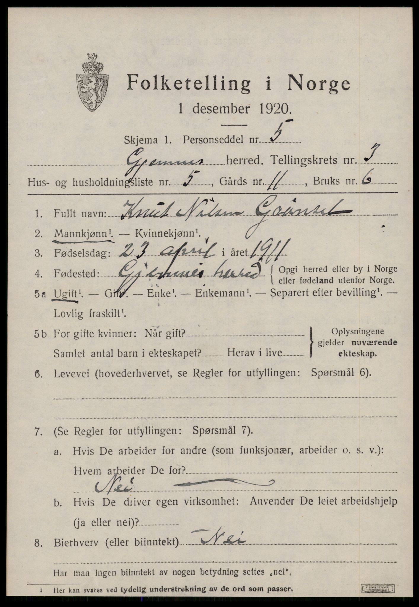 SAT, Folketelling 1920 for 1557 Gjemnes herred, 1920, s. 1250
