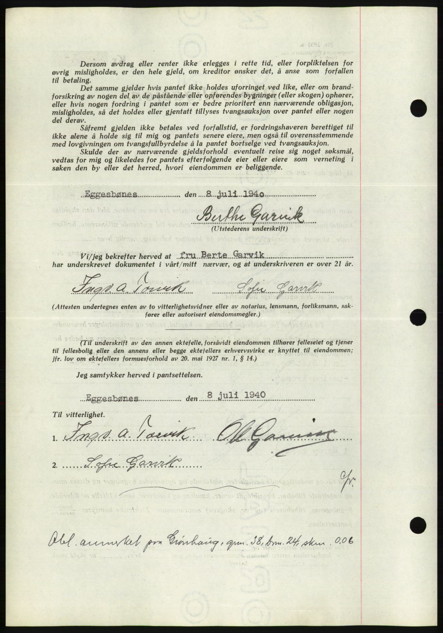 Søre Sunnmøre sorenskriveri, AV/SAT-A-4122/1/2/2C/L0070: Pantebok nr. 64, 1940-1941, Dagboknr: 461/1940