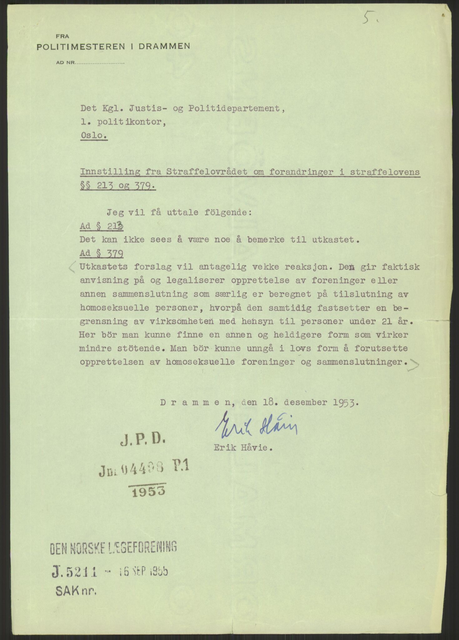 Justisdepartementet, Lovavdelingen, AV/RA-S-3212/D/De/L0029/0001: Straffeloven / Straffelovens revisjon: 5 - Ot. prp. nr.  41 - 1945: Homoseksualiet. 3 mapper, 1956-1970, s. 365