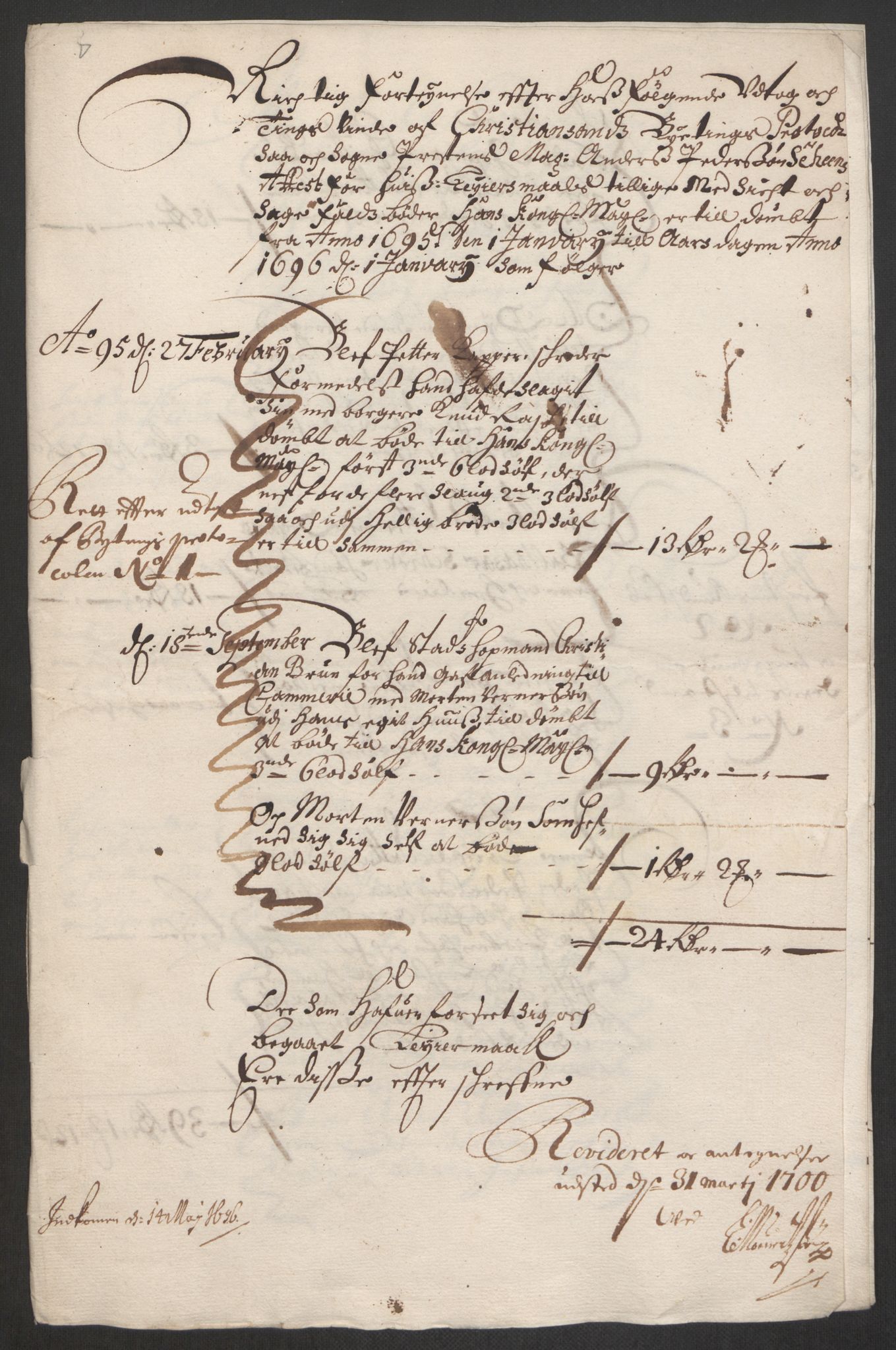 Rentekammeret inntil 1814, Reviderte regnskaper, Byregnskaper, AV/RA-EA-4066/R/Rm/L0285: [M18] Sikt og sakefall, 1681-1718, s. 223