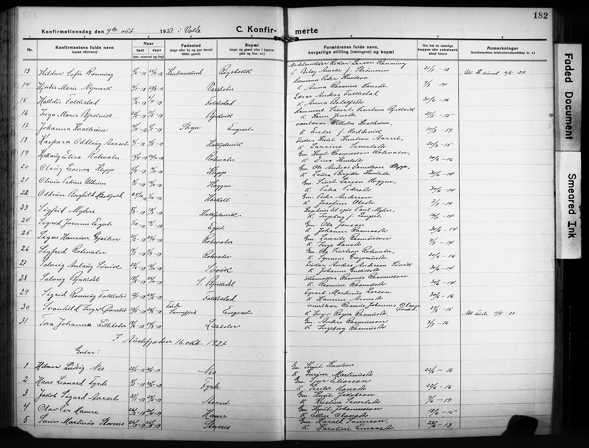 Ministerialprotokoller, klokkerbøker og fødselsregistre - Møre og Romsdal, AV/SAT-A-1454/511/L0160: Klokkerbok nr. 511C06, 1920-1932, s. 182